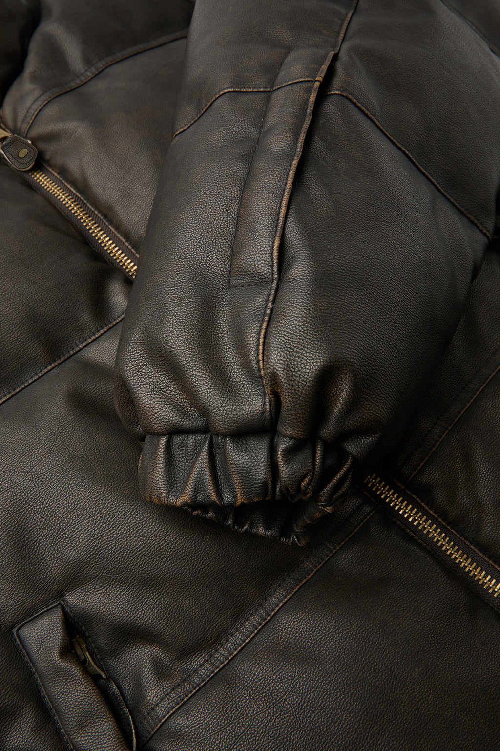 Coor - Fake Leather Wash Crop Down Puffer (Dark Brown) product image 7 | TRAB K-Fashion Australia