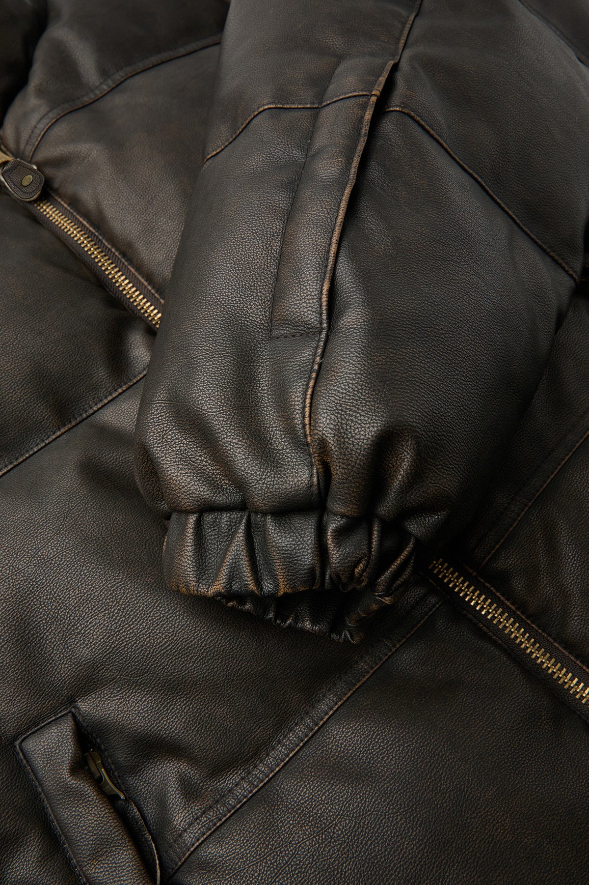 Coor - Fake Leather Wash Crop Down Puffer (Dark Brown) product image 7 | TRAB K-Fashion Australia