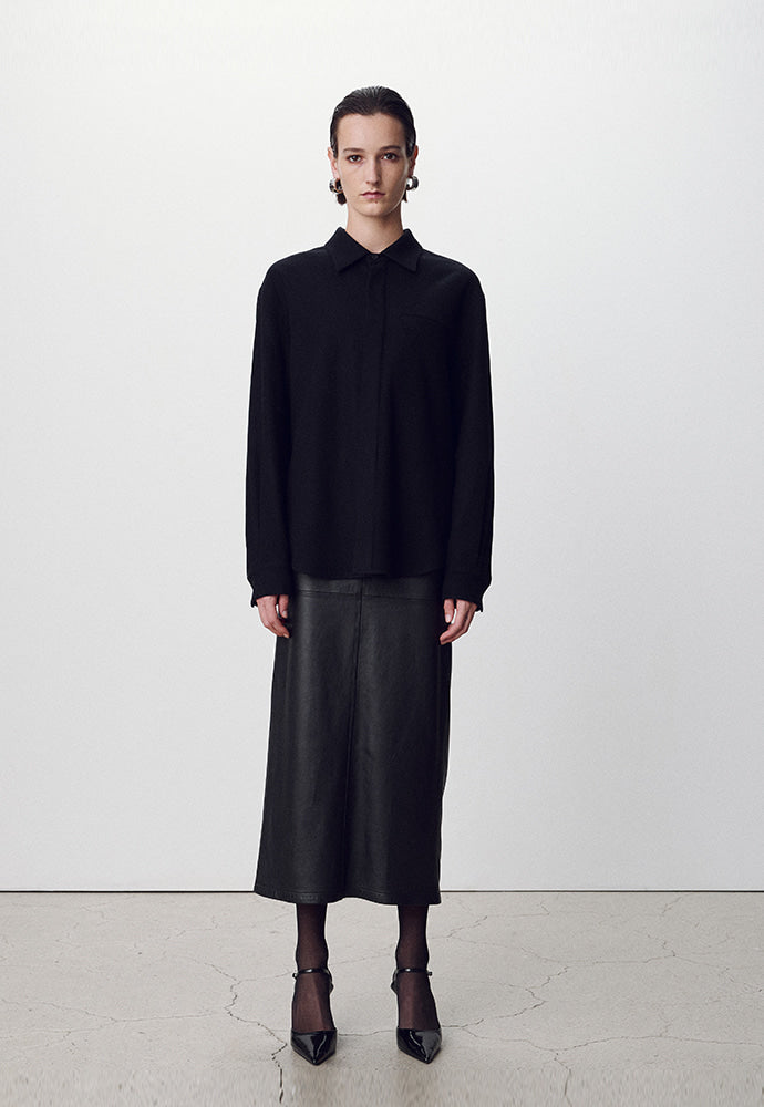 Tonywack - Virgin Wool Hidden Placket Shirt (Black) product image 2 | TRAB K-Fashion Australia