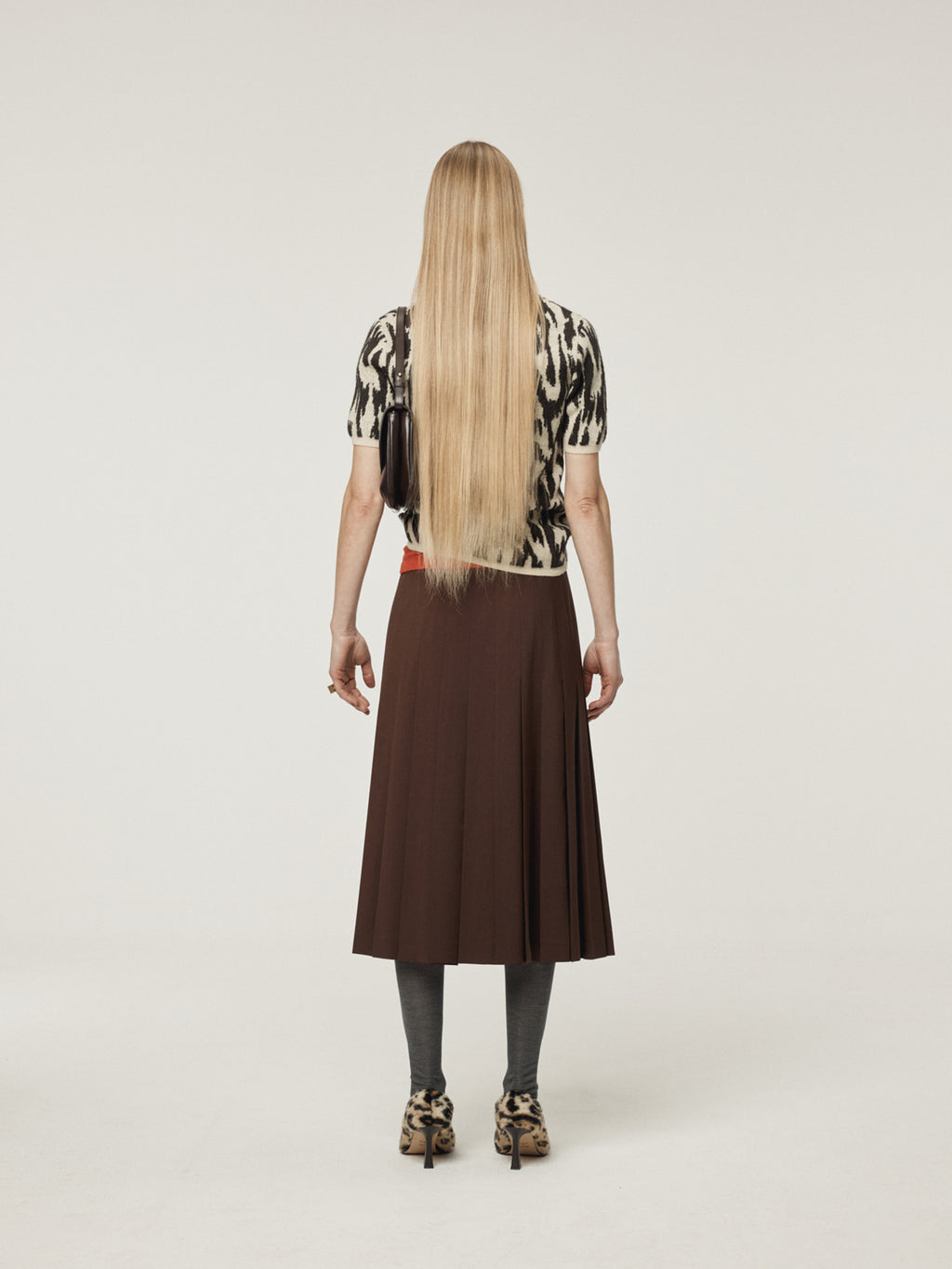 Recto - Leopard Jacquard Polo Knit Top (Dark Brown) product image 3 | TRAB K-Fashion Australia