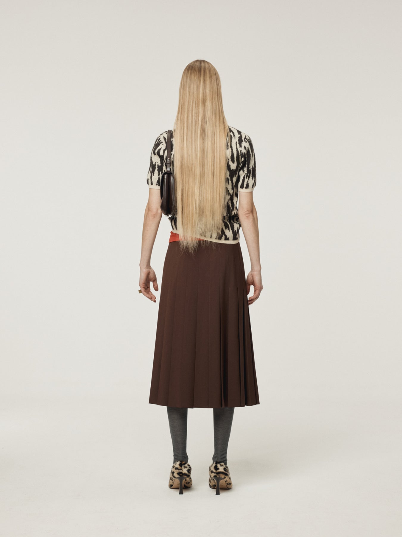 Recto - Leopard Jacquard Polo Knit Top (Dark Brown) product image 3 | TRAB K-Fashion Australia