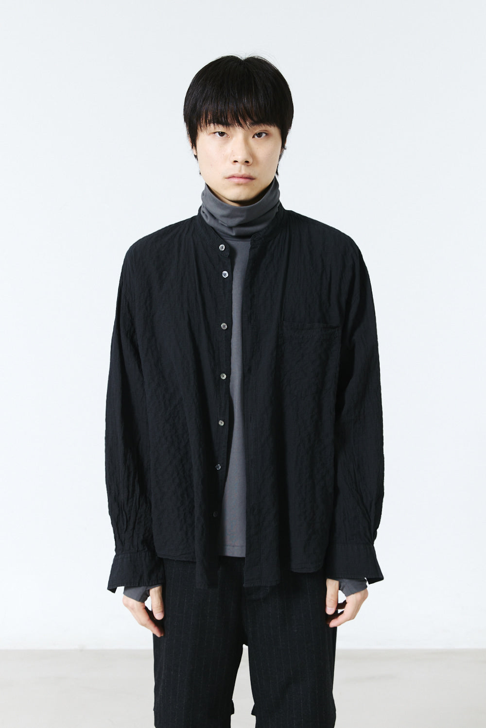 Hatchingroom - Band Collar Shirt Pin Check Dyed (Charcoal) product image 13 | TRAB K-Fashion Australia