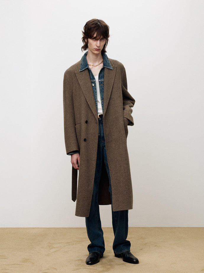 Tonywack - Hand-Made Wool And Camel Belted Coat (Melange Dark Camel) product image 1 | TRAB K-Fashion Australia