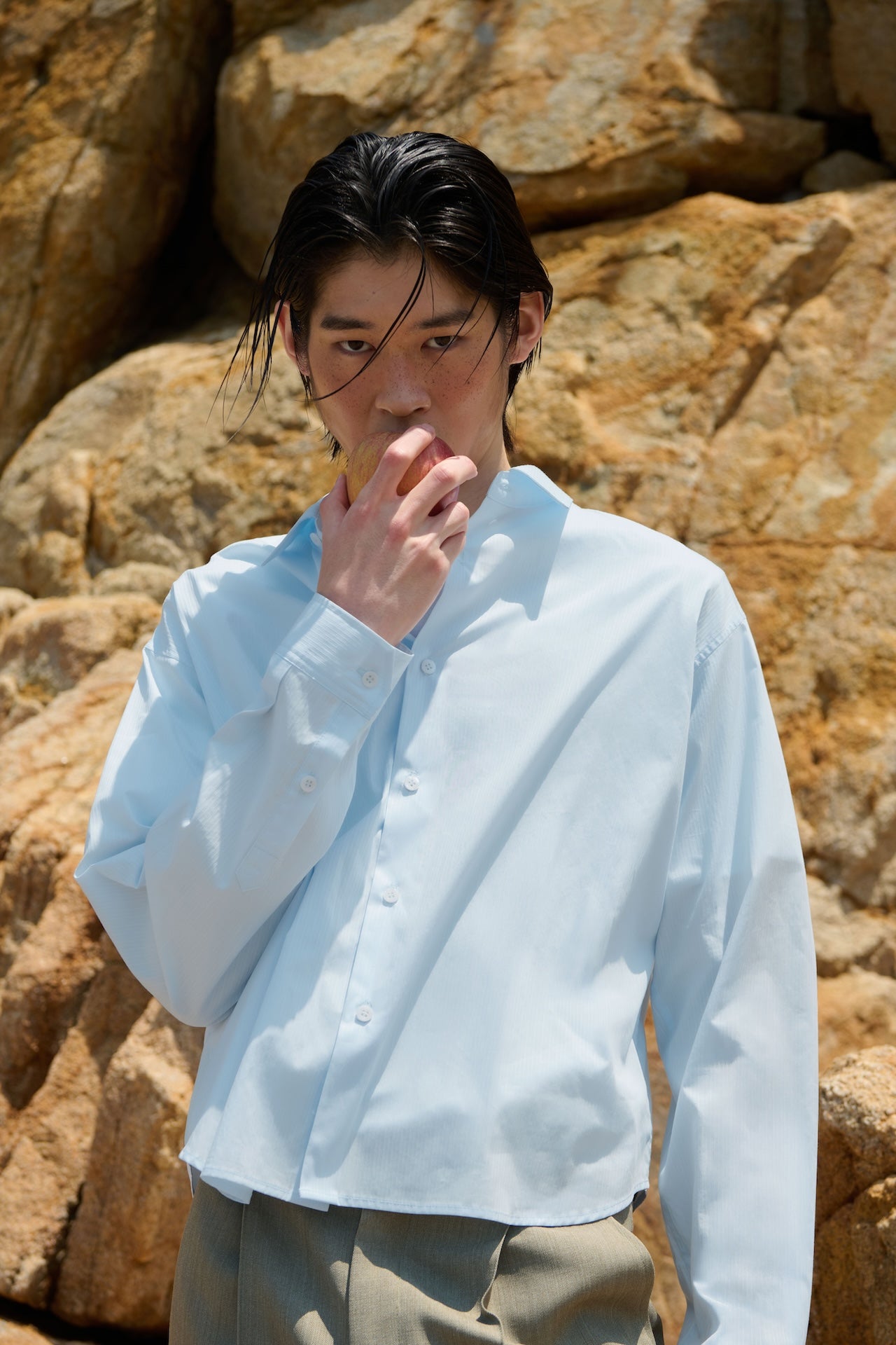 STU - Stripe Crop Shirt (Sky Blue) product image 4 | TRAB K-Fashion Australia