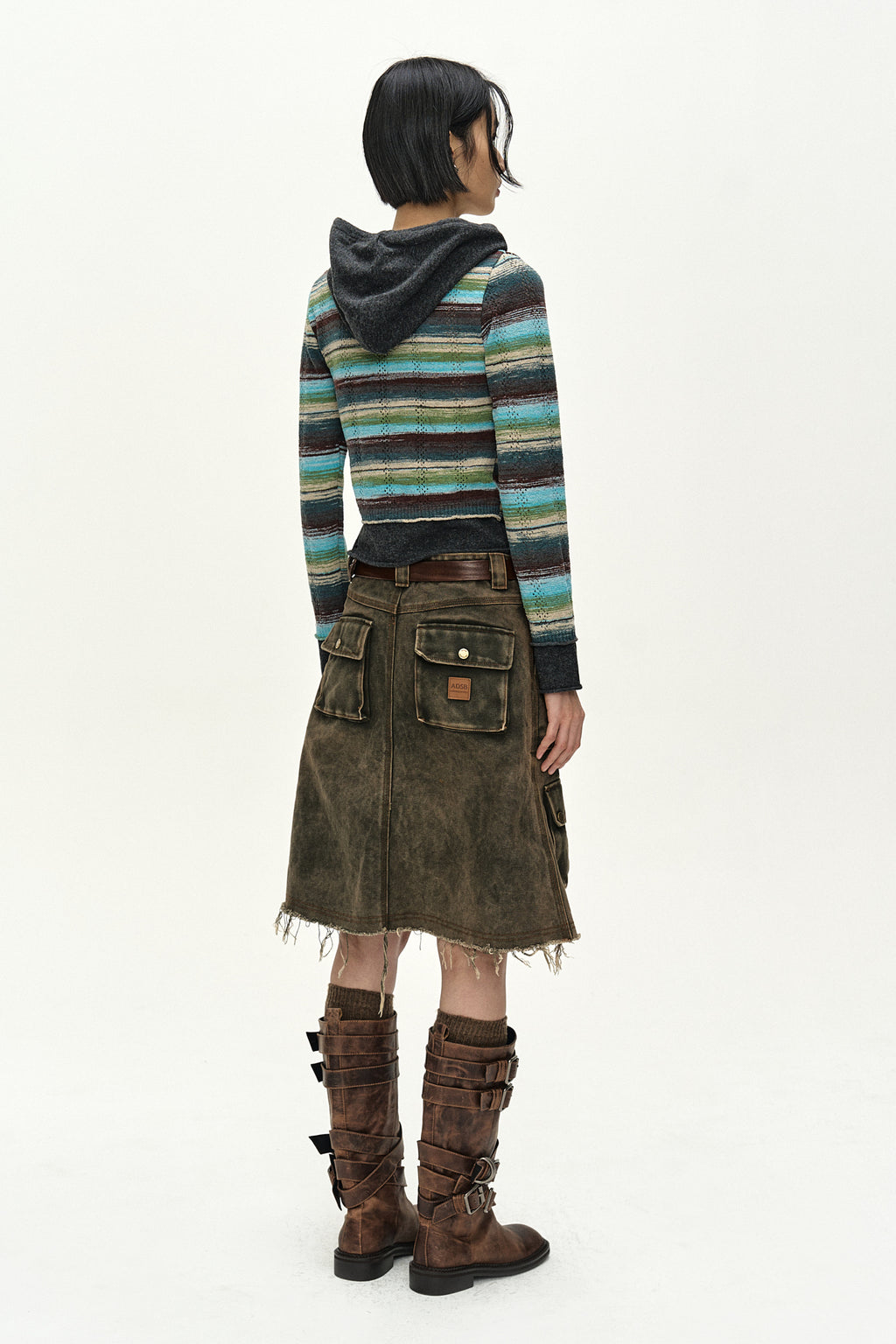 Andersson Bell - Layered Multi-Stripe Hooded Cardigan (green/blue) (Green/Blue) product image 3 | TRAB K-Fashion Australia