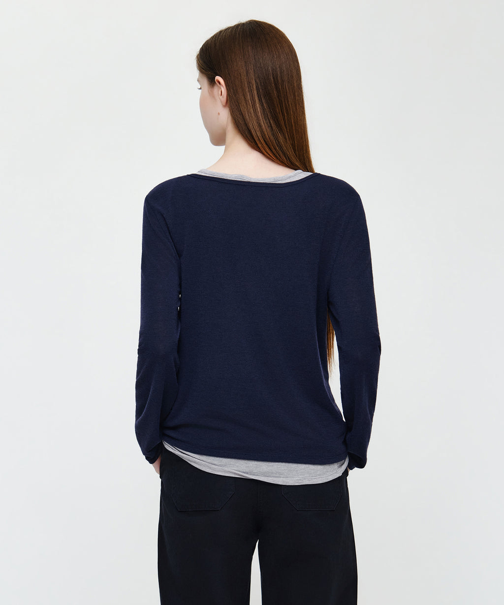 Marithe & Francois Girbaud - Henley Neck Layered Long Sleeve Tee (Navy) product image 3 | TRAB K-Fashion Australia