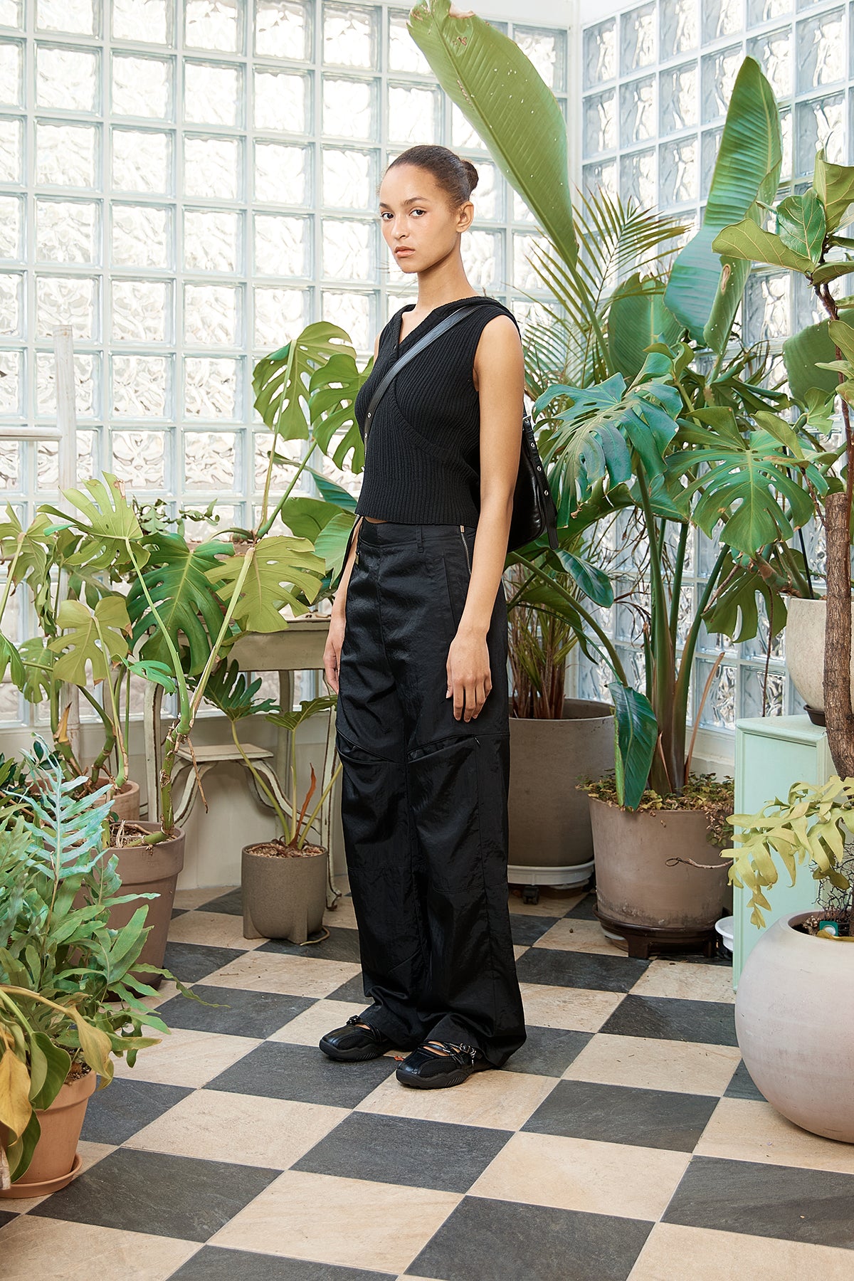 Matin Kim - Wrap Sleeveless Knit Hoody Top (Black) product image 6 | TRAB K-Fashion Australia