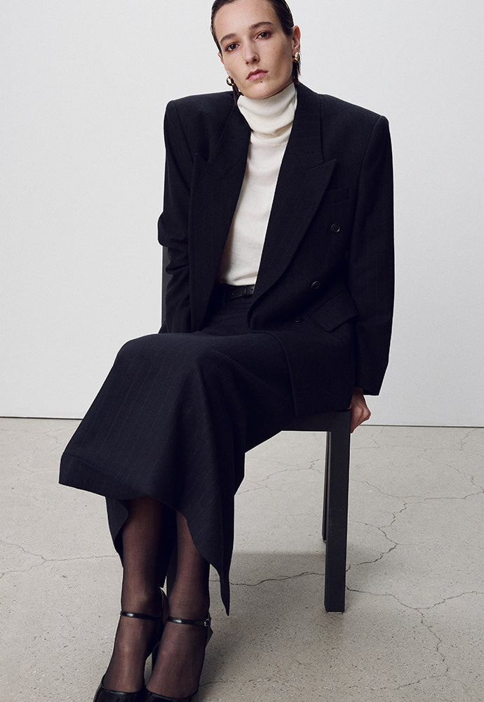 Tonywack - Virgin Wool Long Pencil Skirt (Navy Pinstripe) product image 5 | TRAB K-Fashion Australia