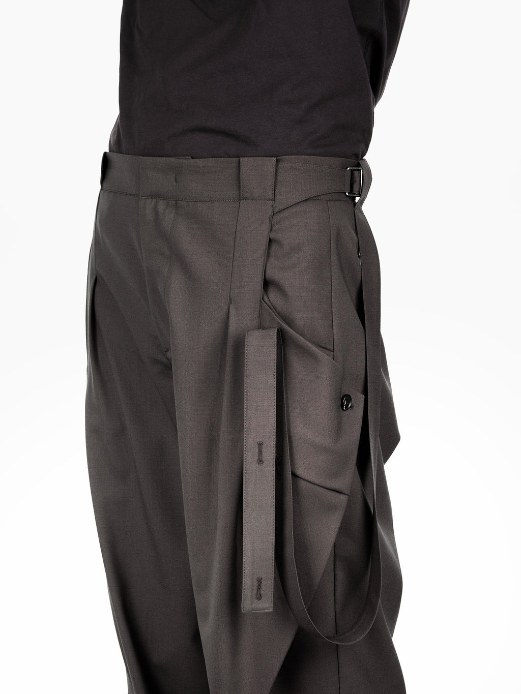 Jiyong Kim - Strap Detailed Wide Trousers (Brown) product image 4 | TRAB K-Fashion Australia