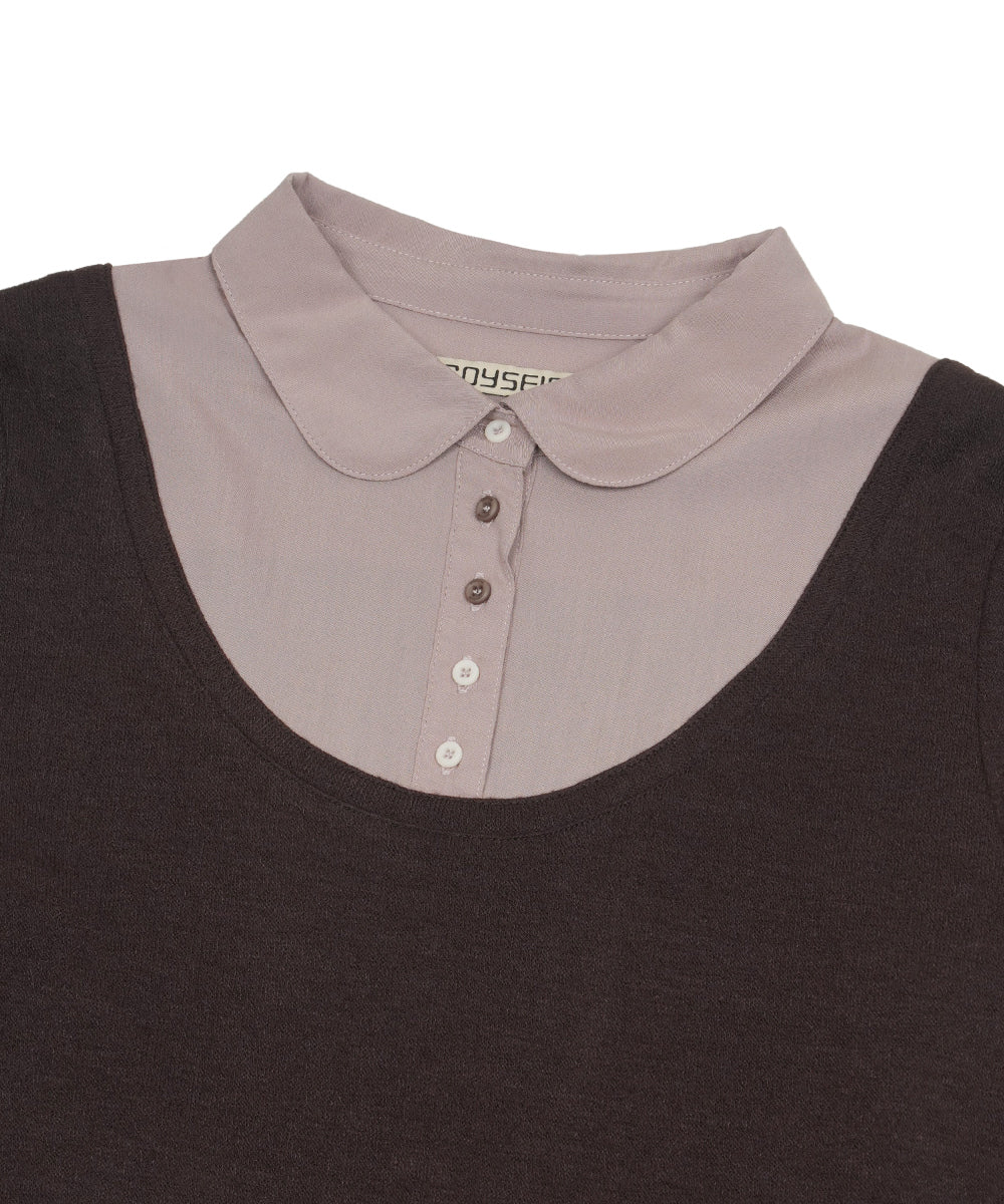 Coyseio - Layered Shirt Cardigan Shirring Dress (Dark Brown) product image 11 | TRAB K-Fashion Australia