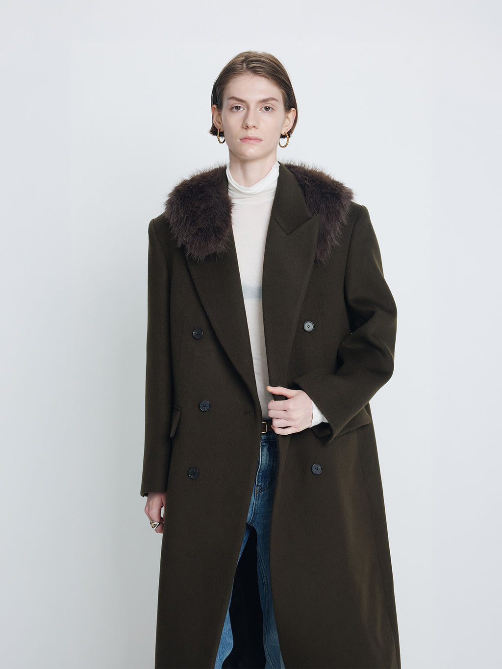 Tonywack - Wool Tailored Double-Breasted Maxi Coat (Khaki Dark Brown) product image 4 | TRAB K-Fashion Australia