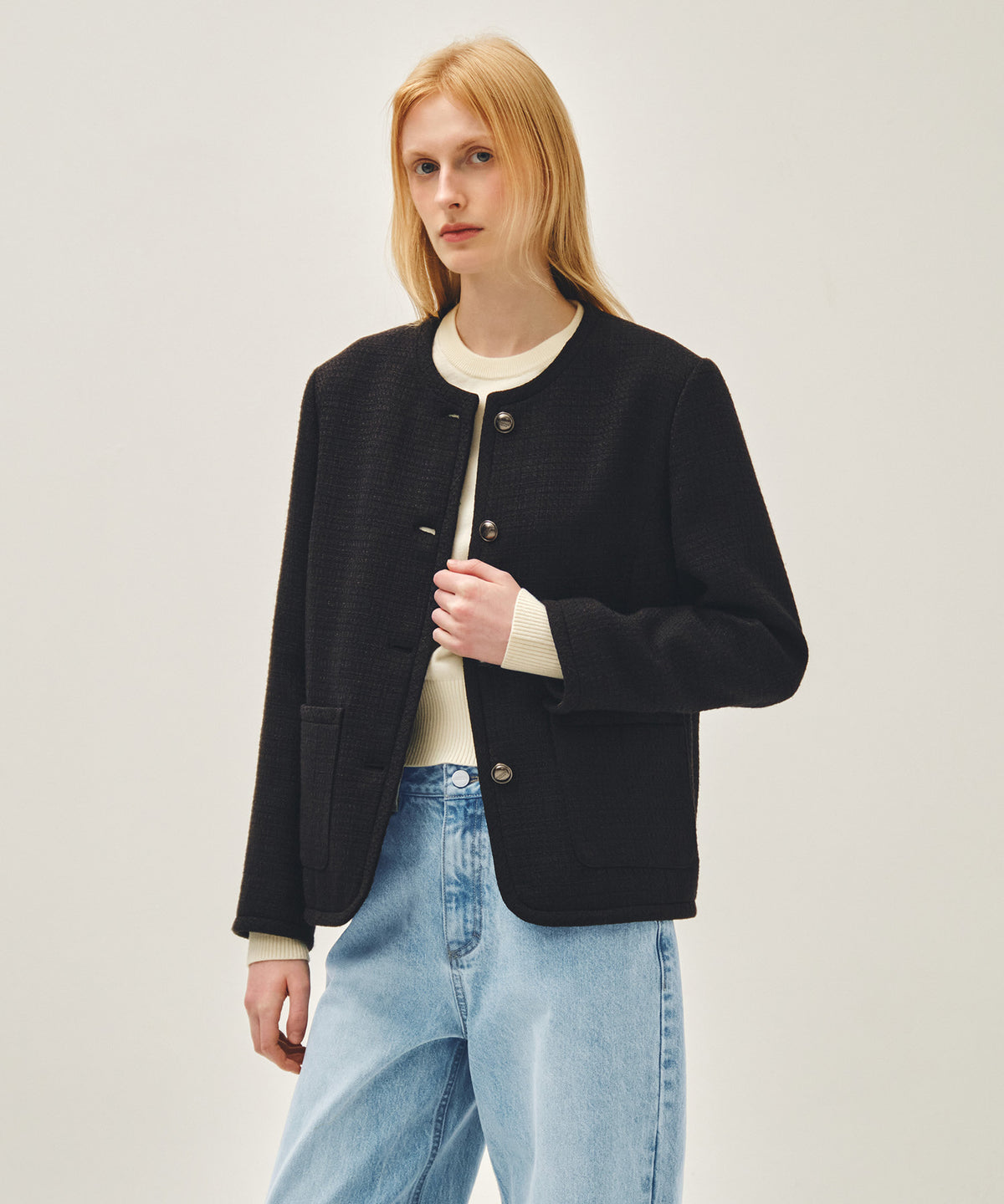 Marithe & Francois Girbaud - Tweed Round Neck Jacket (Black) product image 2 | TRAB K-Fashion Australia