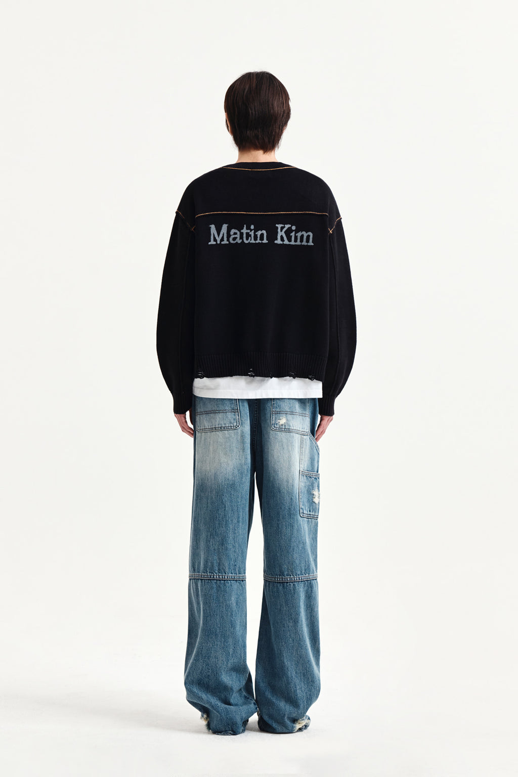 Matin Kim - Back Logo Line Point Knit Cardigan (Black) product image 13 | TRAB K-Fashion Australia