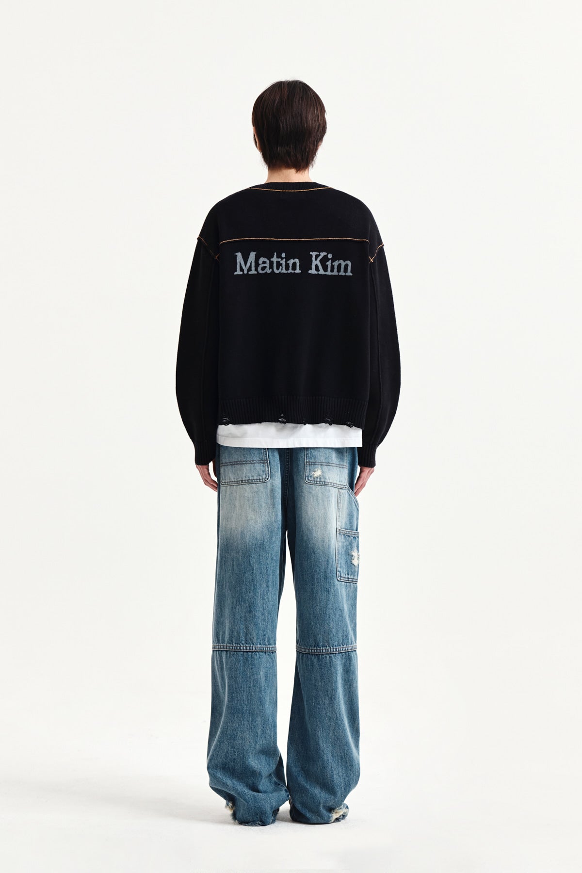 Matin Kim - Back Logo Line Point Knit Cardigan (Black) product image 13 | TRAB K-Fashion Australia