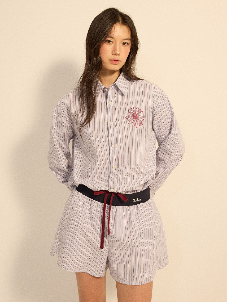 Mardi Mercredi - Cotton Shorts Stripe Contrast Waistband (Blue) product image 1 | TRAB K-Fashion Australia