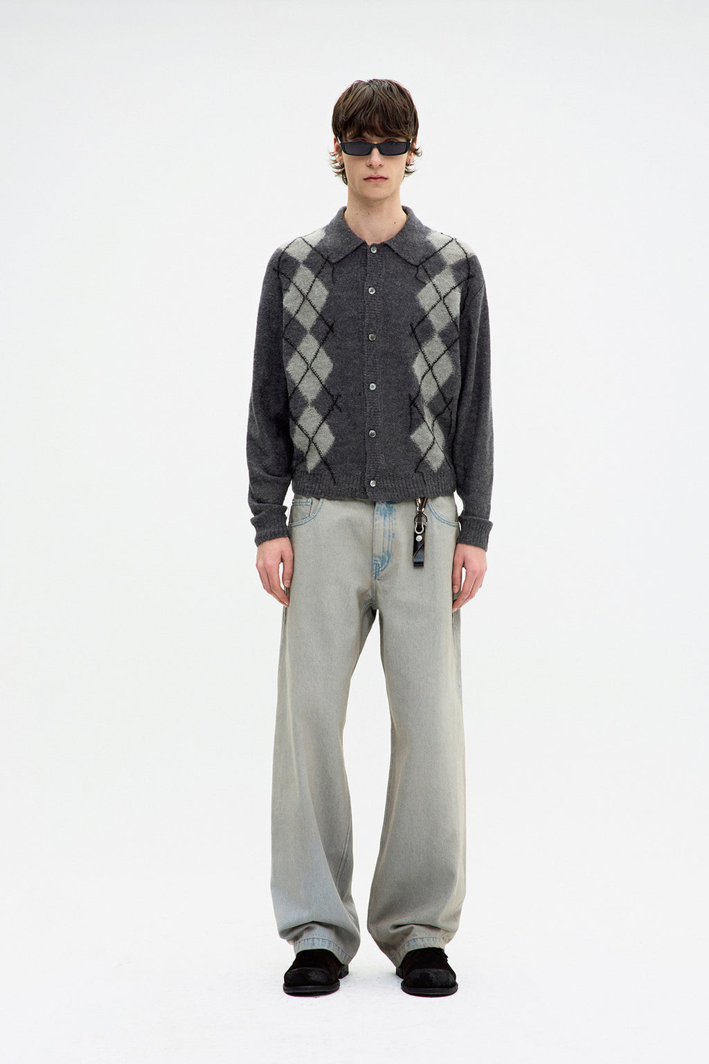Coor - Inside Out Argyle Collar Cardigan (Melange Gray) product image 2 | TRAB K-Fashion Australia
