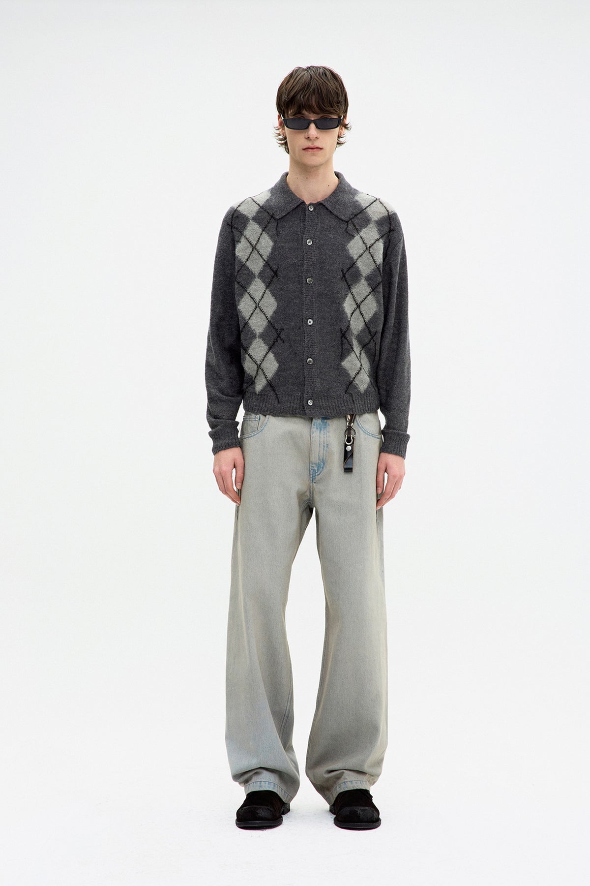 Coor - Inside Out Argyle Collar Cardigan (Melange Gray) product image 2 | TRAB K-Fashion Australia