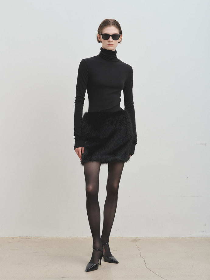 Tonywack - Faux-Fur Black Low-Waist Mini-Skirt (Black) product image 8 | TRAB K-Fashion Australia