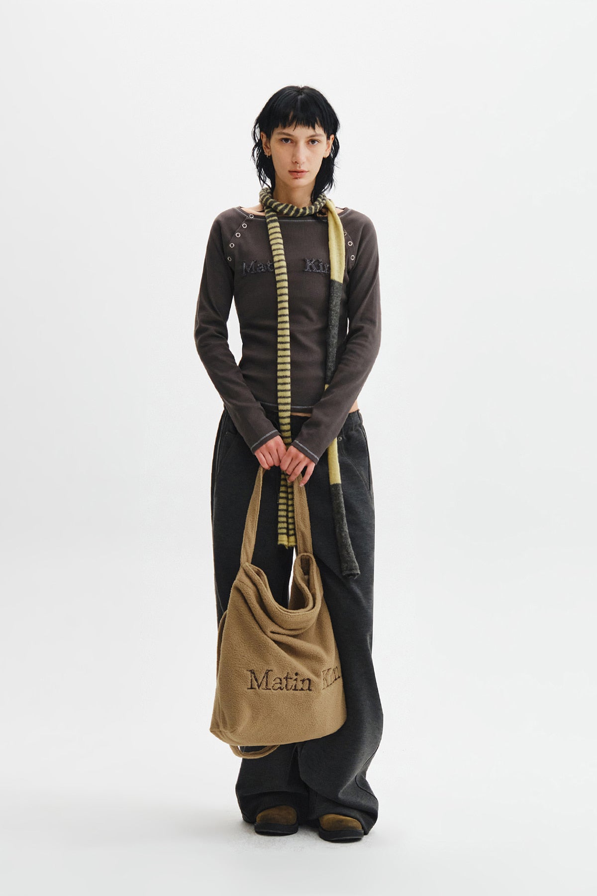 Matin Kim - Logo Applique Button Detail Raglan Top (Charcoal) product image 11 | TRAB K-Fashion Australia