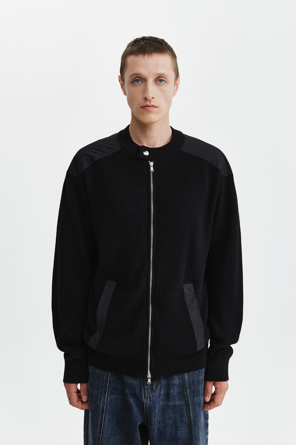 Matin Kim - Patch Detail Knit Zip Up (Black) product image 6 | TRAB K-Fashion Australia
