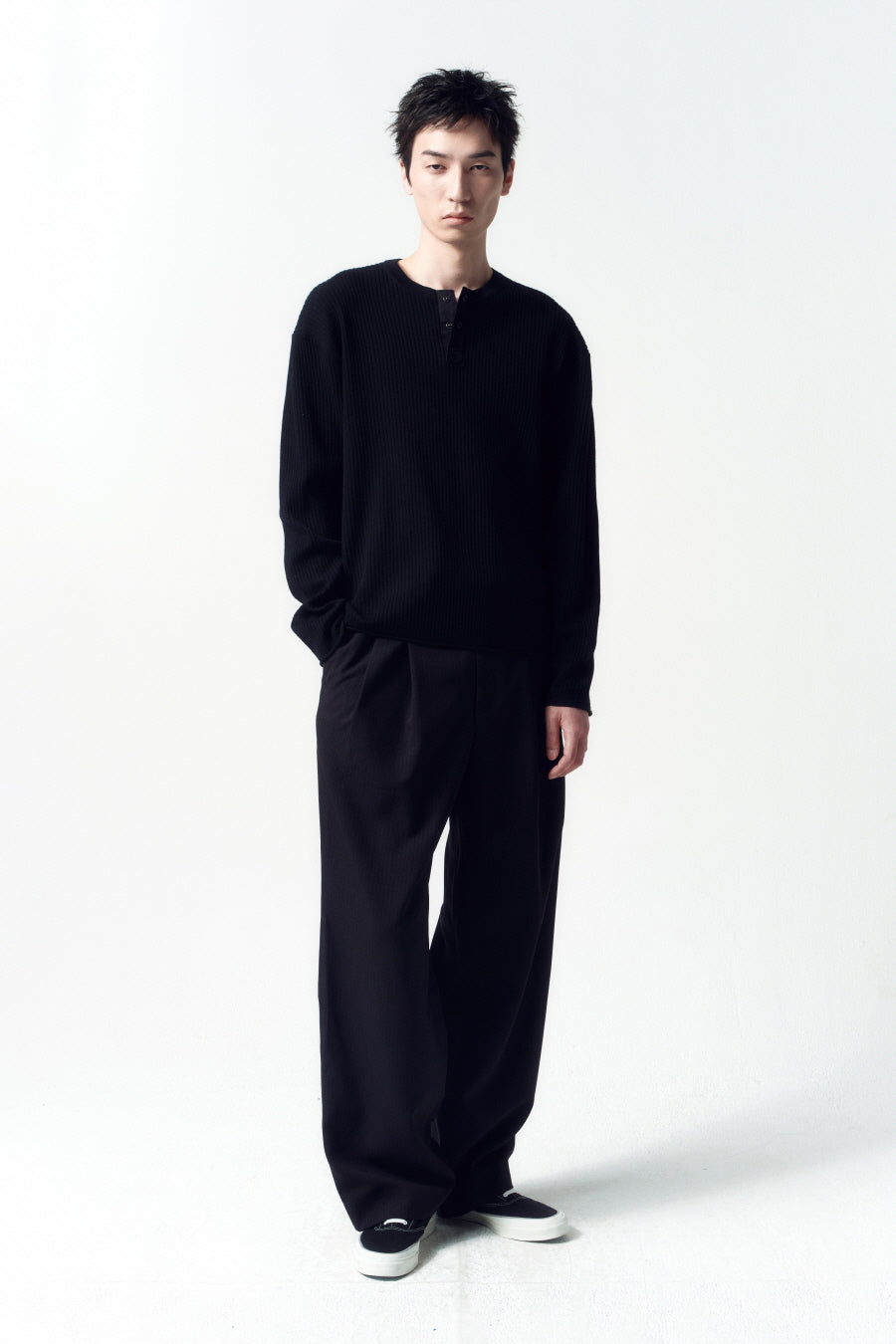 Insilence - Ribbed Henley Neck Knit (Black) product image 6 | TRAB K-Fashion Australia