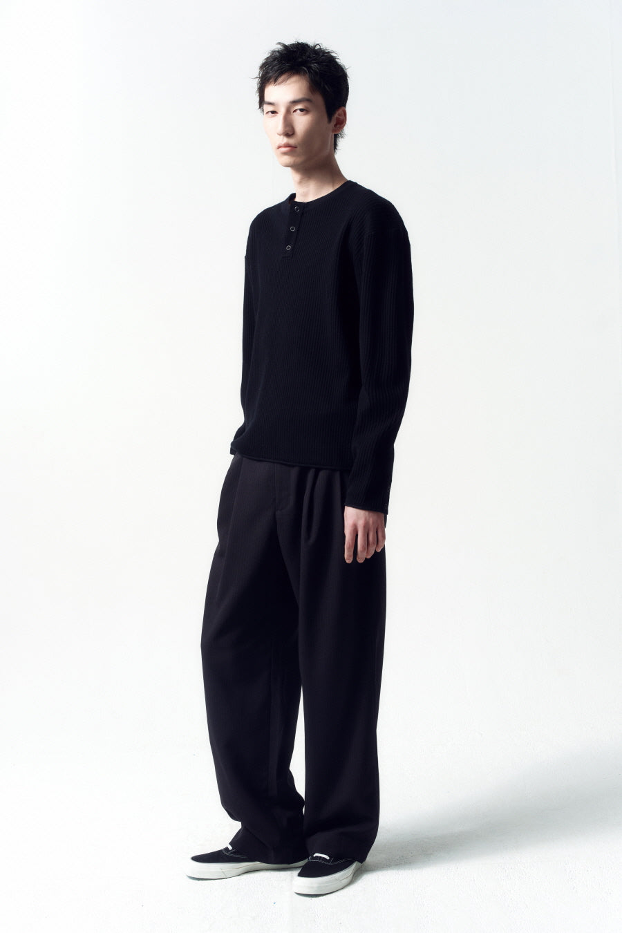Insilence - Ribbed Henley Neck Knit (Black) product image 3 | TRAB K-Fashion Australia