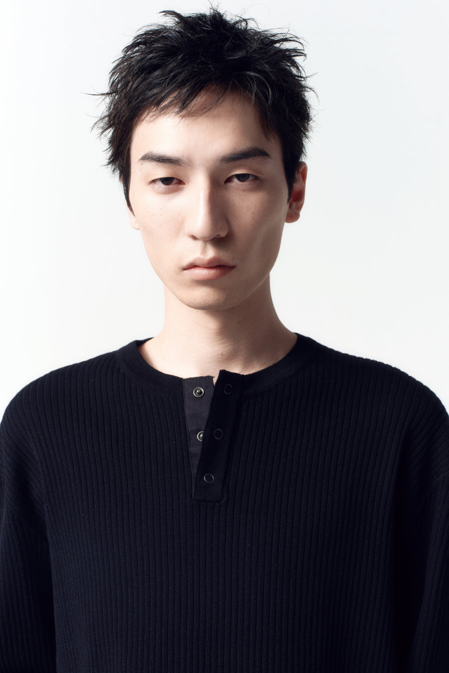 Insilence - Ribbed Henley Neck Knit (Black) product image 2 | TRAB K-Fashion Australia