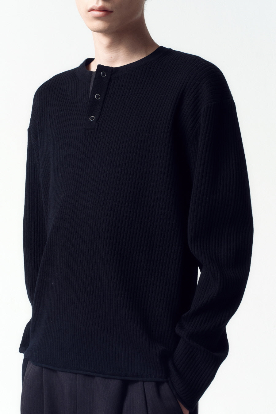 Insilence - Ribbed Henley Neck Knit (Black) product image 5 | TRAB K-Fashion Australia