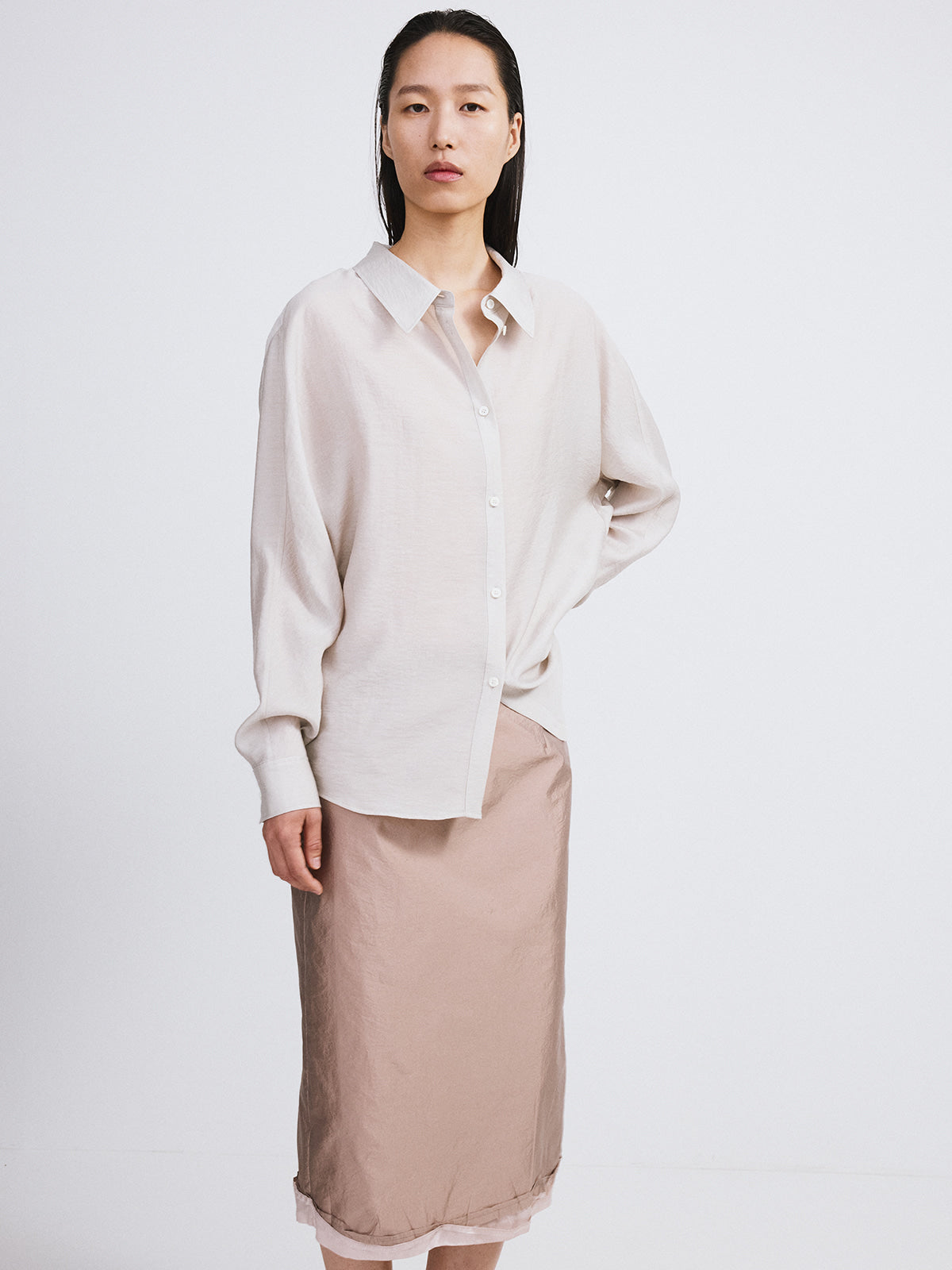 Recto - Silk Blend Volume Shirt (Light Taupe) product image 4 | TRAB K-Fashion Australia