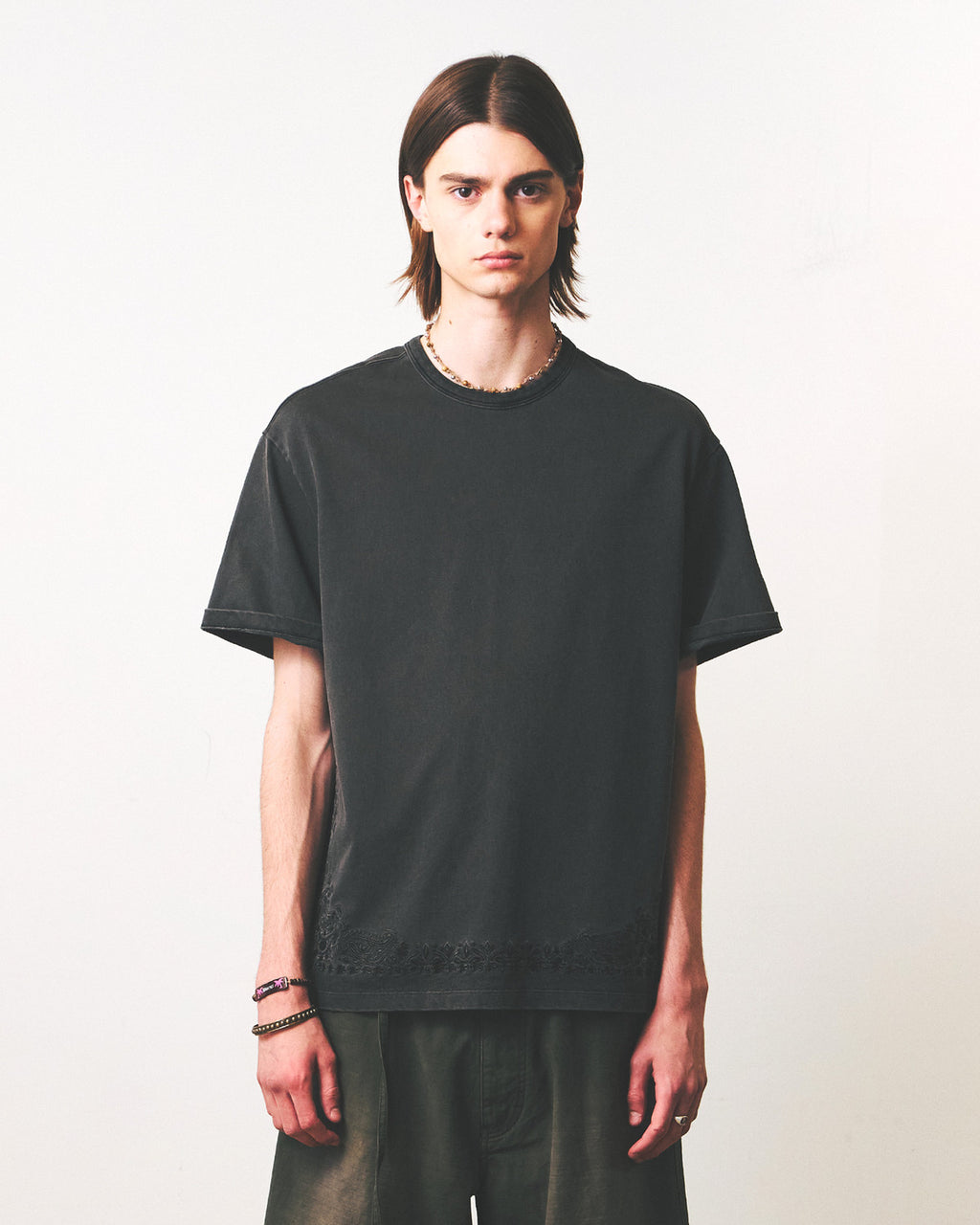 Eastlogue - Paisley Embroidered T-shirts (Pigment Charcoal) product image 1 | TRAB K-Fashion Australia