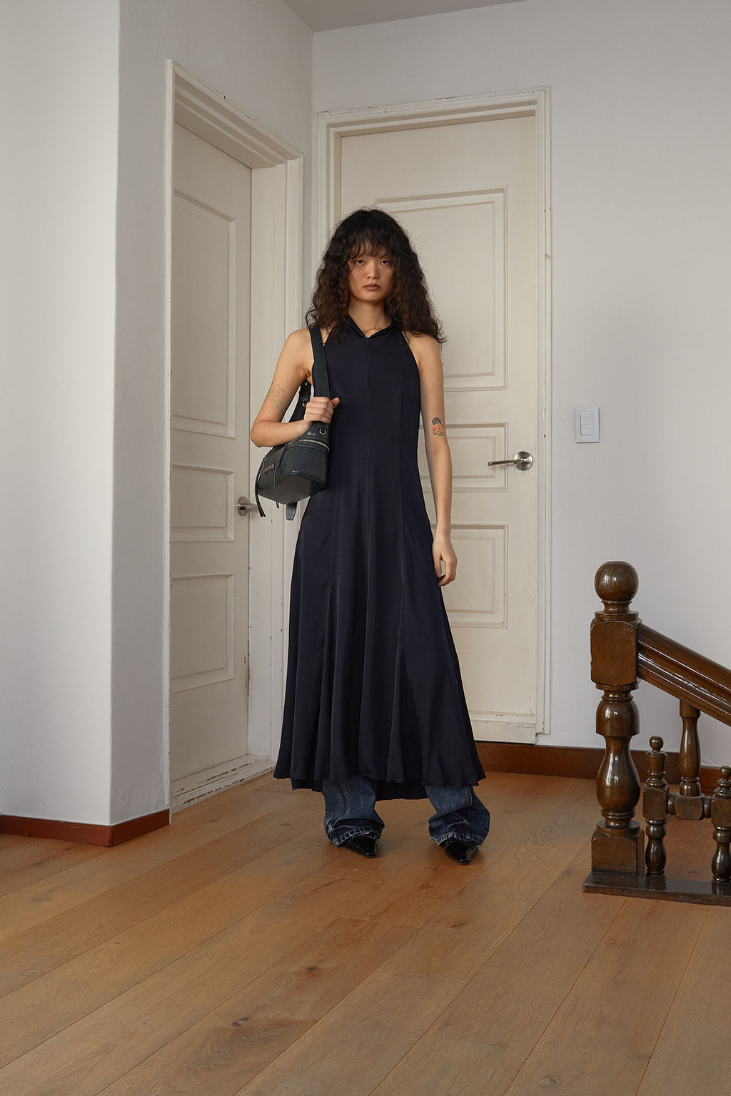 Matin Kim - Back String Hoody Maxi Dress (Dark Navy) product image 9 | TRAB K-Fashion Australia