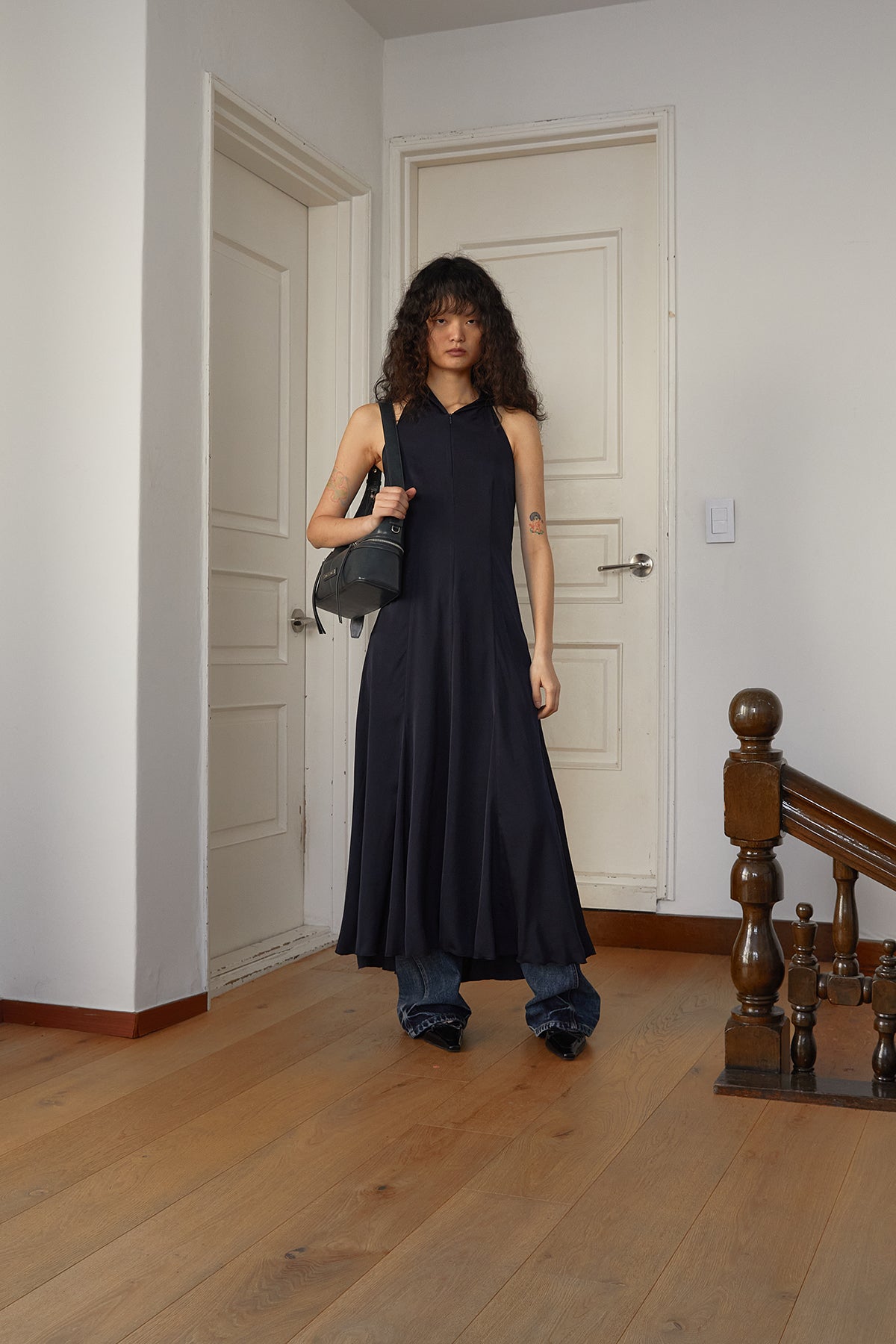 Matin Kim - Back String Hoody Maxi Dress (Dark Navy) product image 9 | TRAB K-Fashion Australia