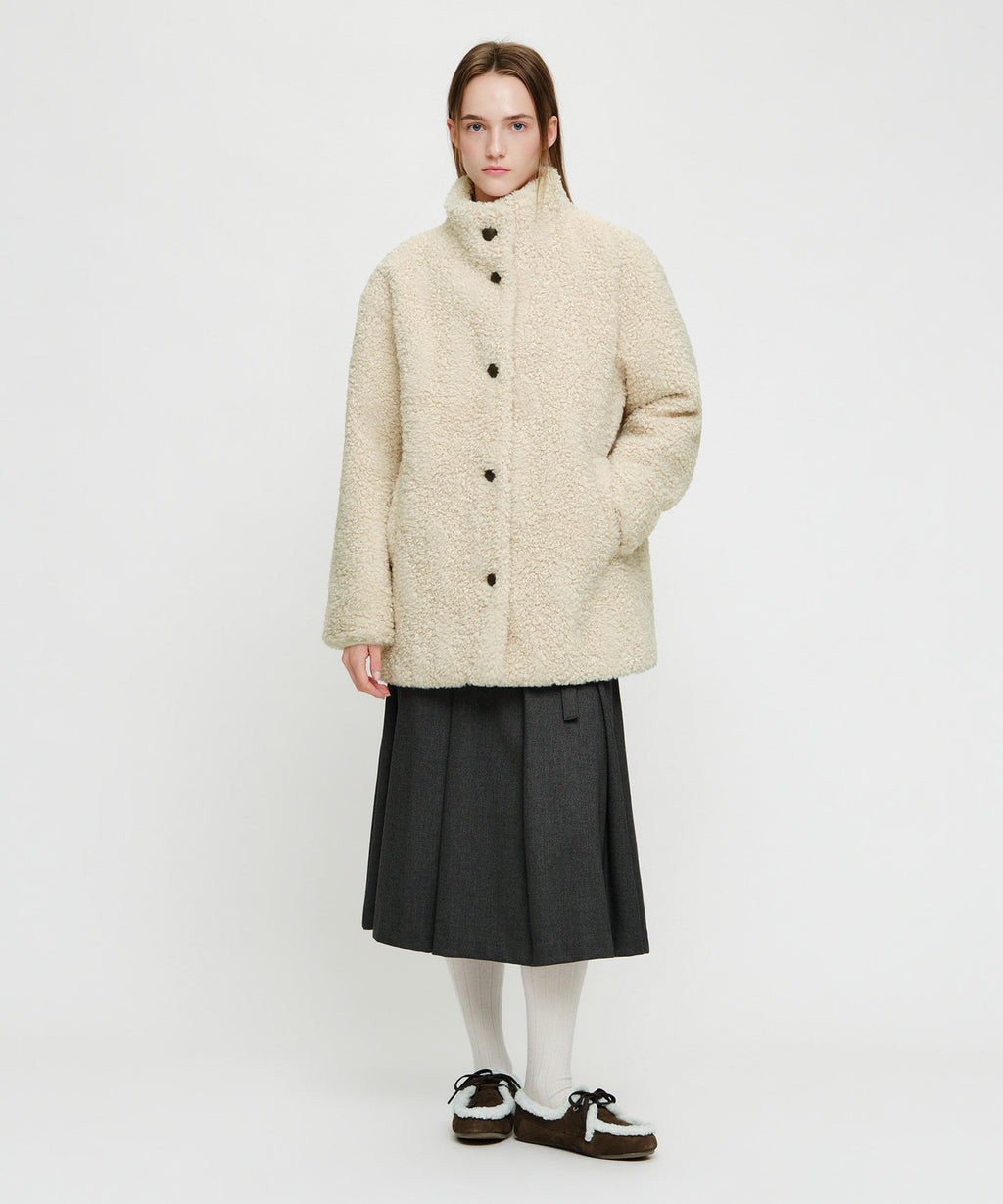 Marithe & Francois Girbaud - High Neck Boucle Coat (Ivory) product image 4 | TRAB K-Fashion Australia