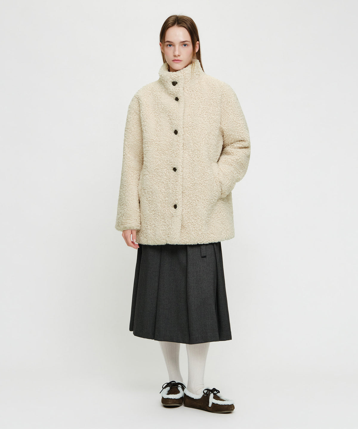 Marithe & Francois Girbaud - High Neck Boucle Coat (Ivory) product image 4 | TRAB K-Fashion Australia