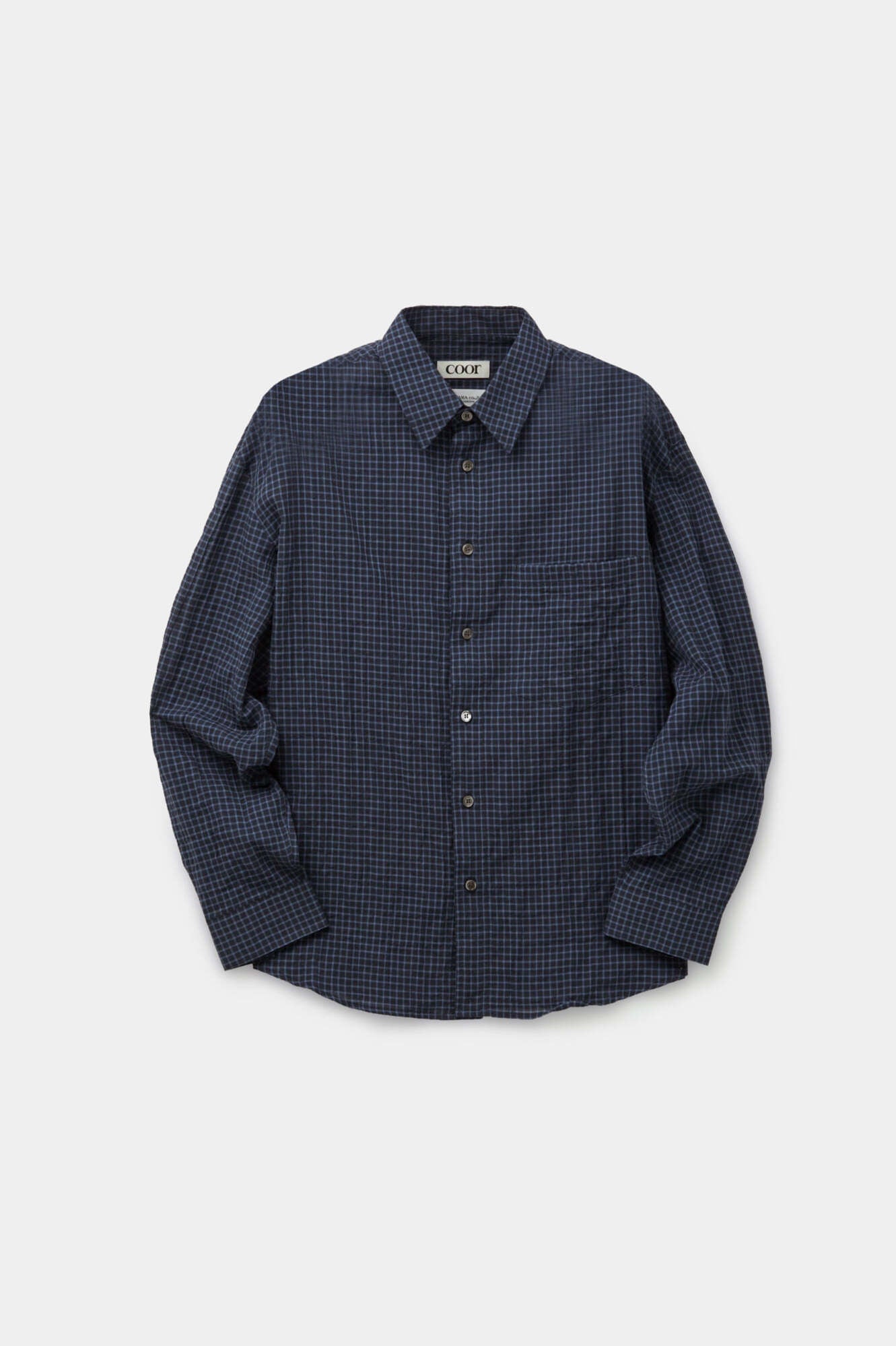 Coor - Wrinkle Sheer Check Shirt (Navy) product image 1 | TRAB K-Fashion Australia