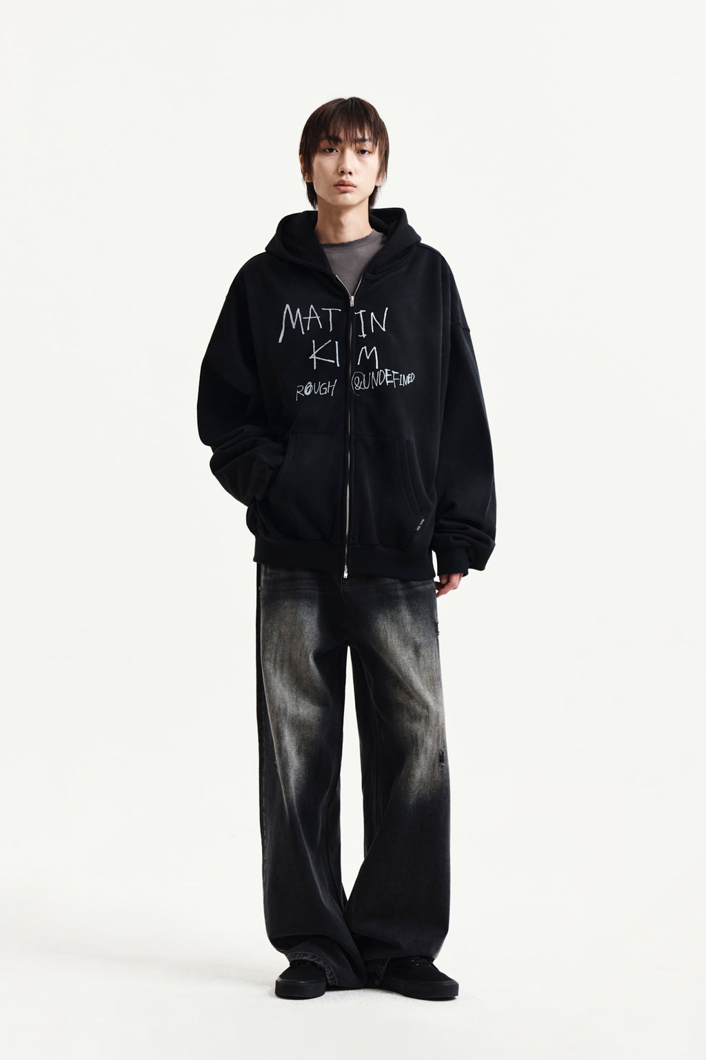 Matin Kim - Vintage Washed Graffiti Hoody Zip Up (Black) product image 14 | TRAB K-Fashion Australia