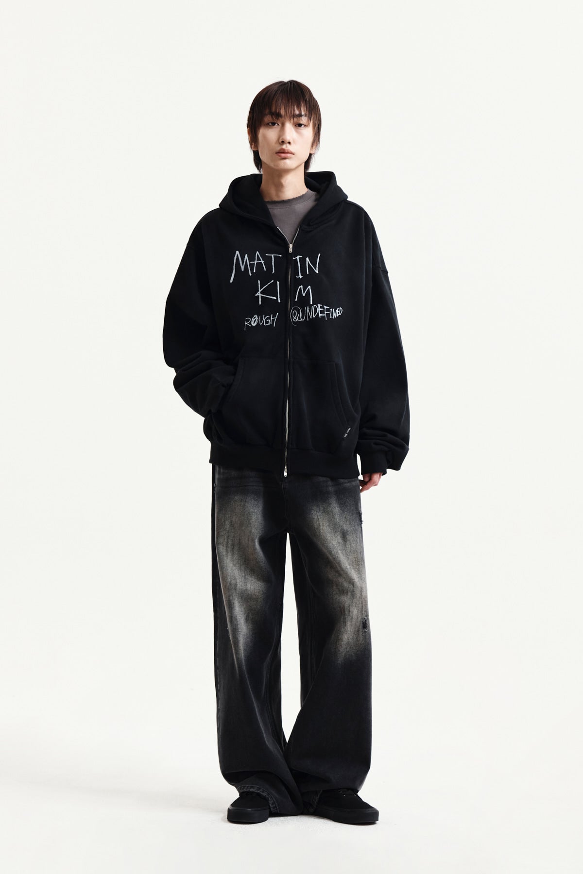 Matin Kim - Vintage Washed Graffiti Hoody Zip Up (Black) product image 14 | TRAB K-Fashion Australia