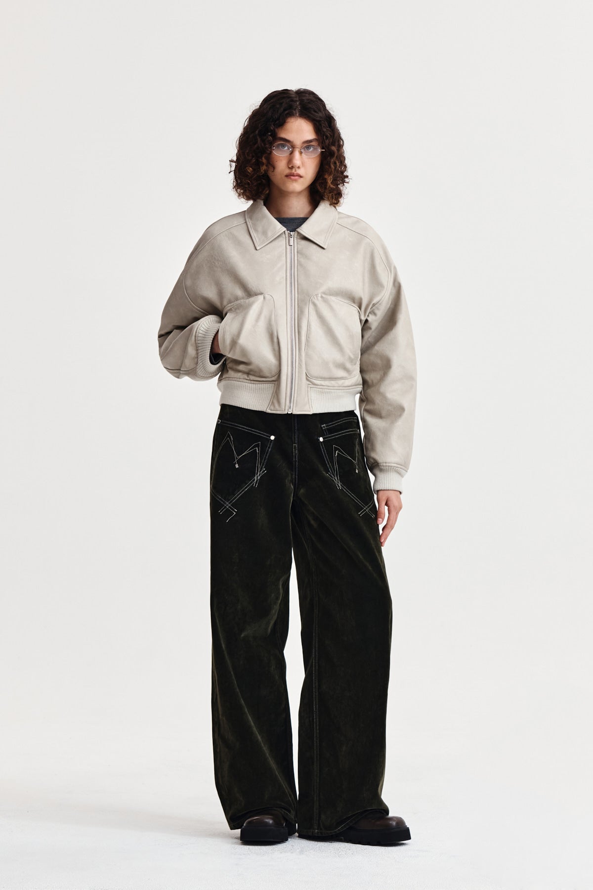 Matin Kim - Faux Leather Out Pocket Jumper (Light Grey) product image 9 | TRAB K-Fashion Australia