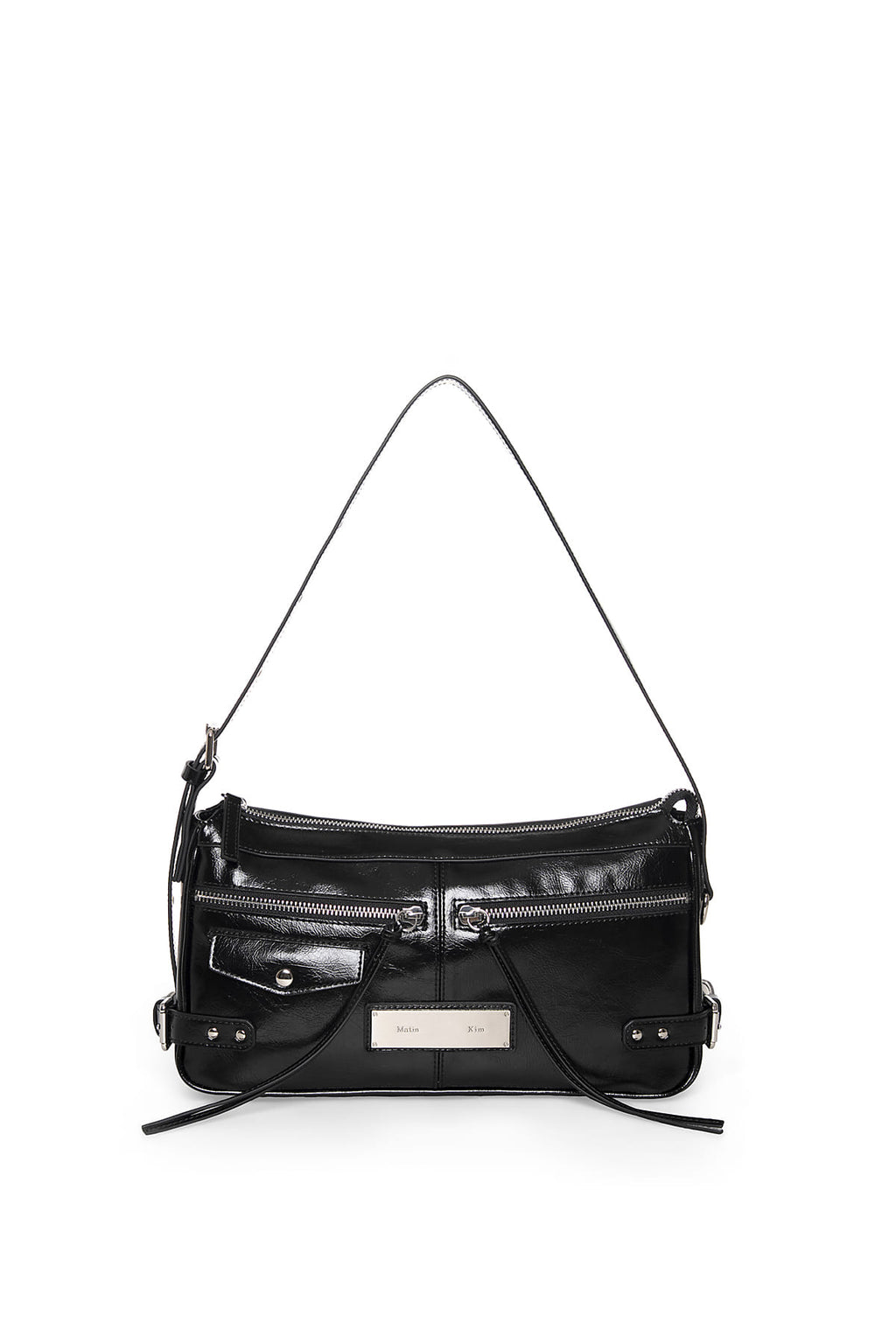 Matin Kim - Side Buckle Biker Shoulder Bag (Black) product image 1 | TRAB K-Fashion Australia