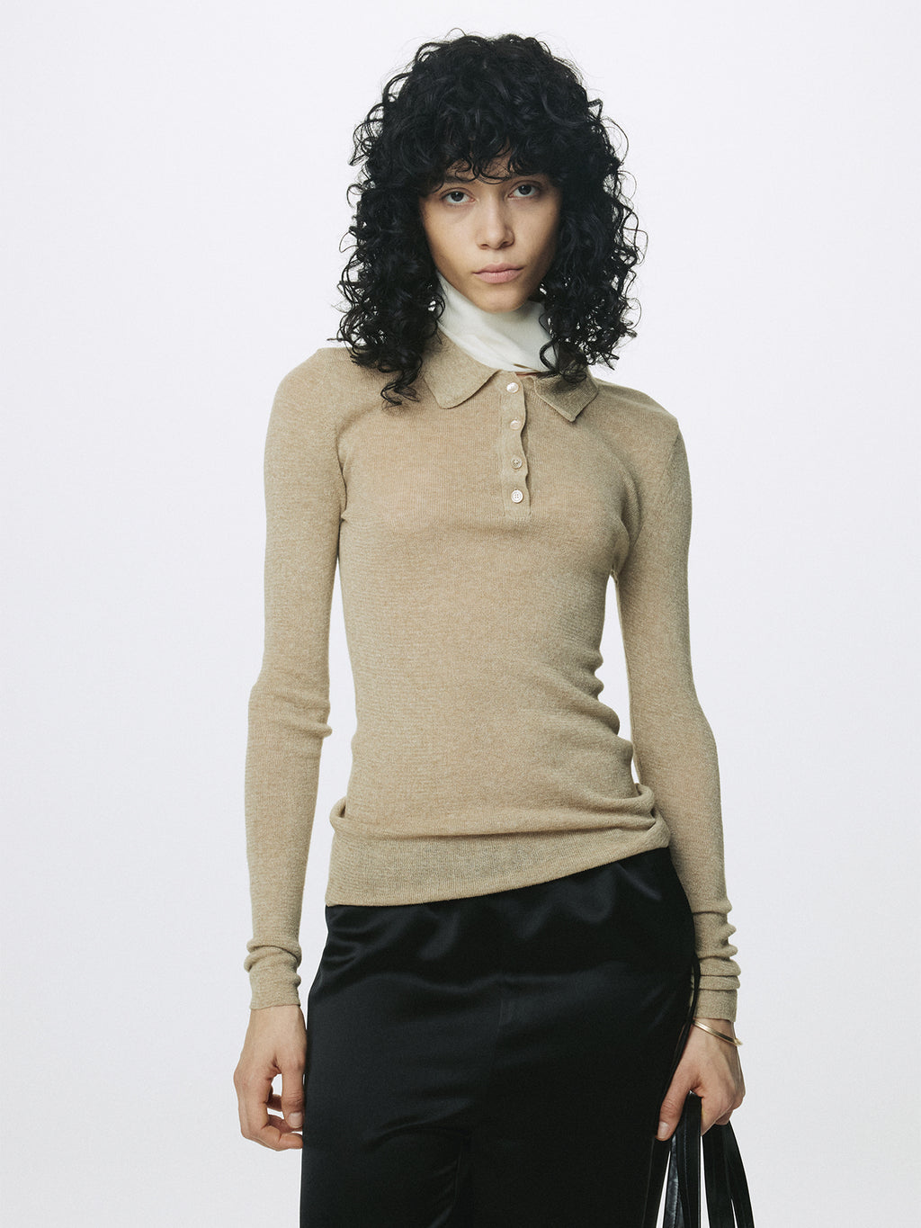 Tonywack - Glitter Ribbed Knit Polo Shirt (Greenish Beige) product image 7 | TRAB K-Fashion Australia