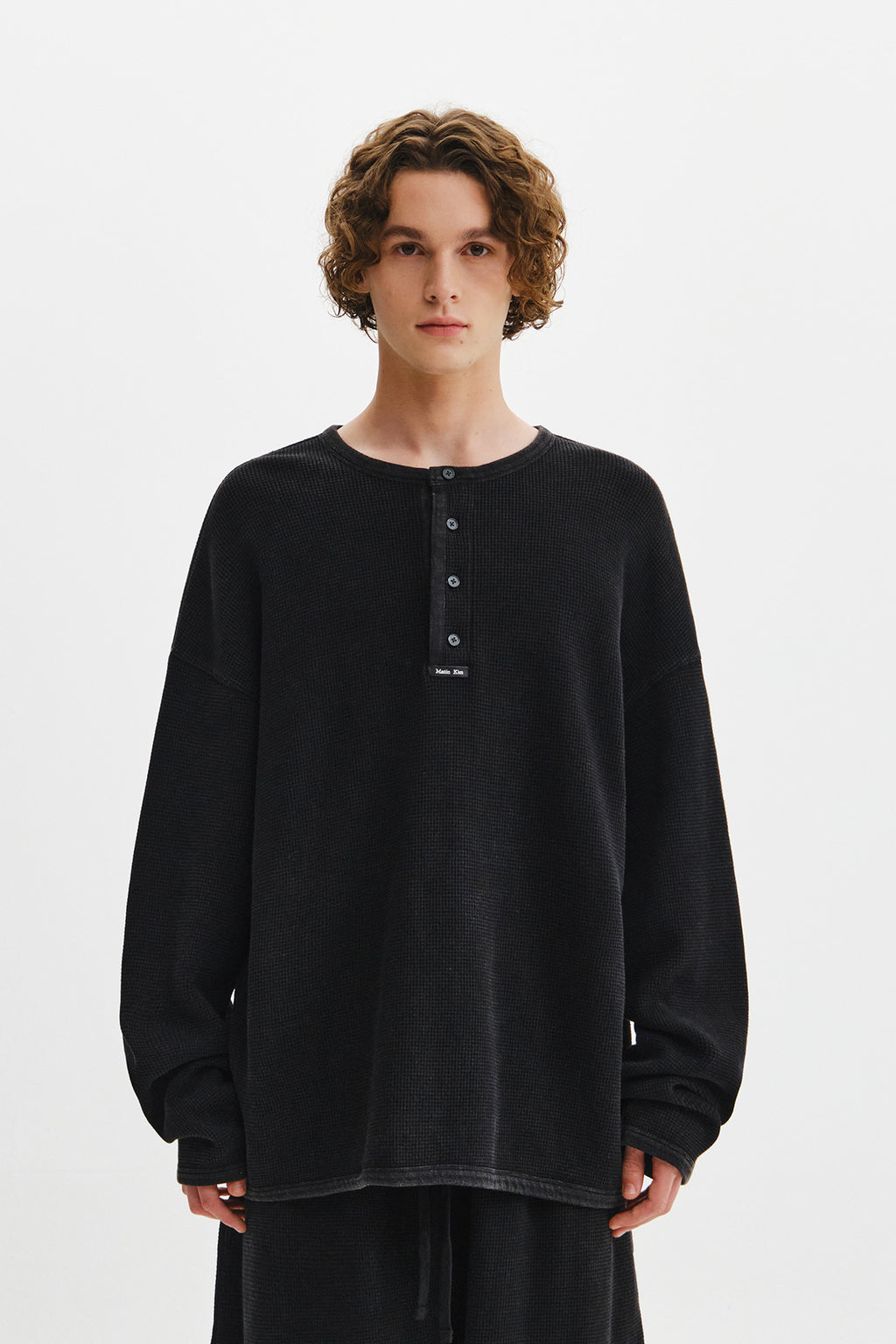 Matin Kim - Matin Washed Waffle Henley Neck Top (Charcoal) product image 7 | TRAB K-Fashion Australia