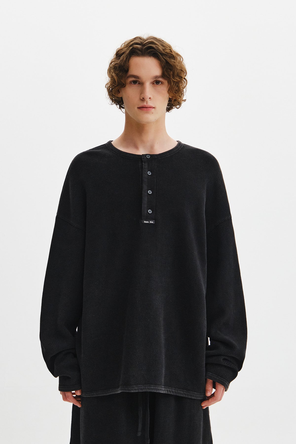 Matin Kim - Matin Washed Waffle Henley Neck Top (Charcoal) product image 7 | TRAB K-Fashion Australia