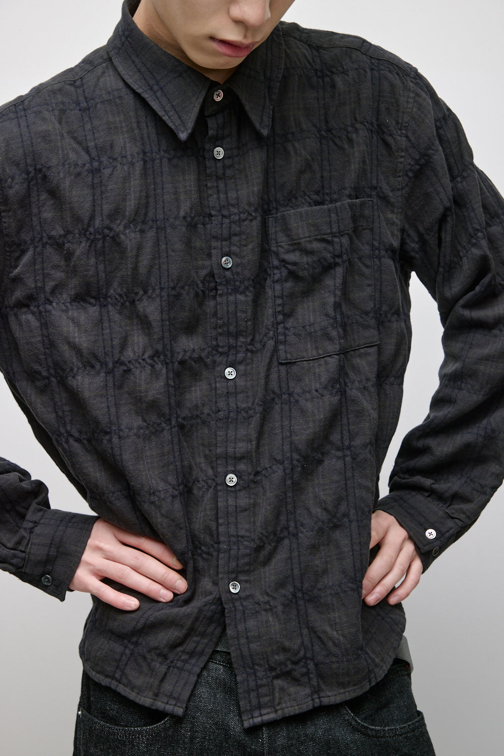 Hatchingroom - Museum Shirt Shirring Check Dark (Brown) product image 13 | TRAB K-Fashion Australia