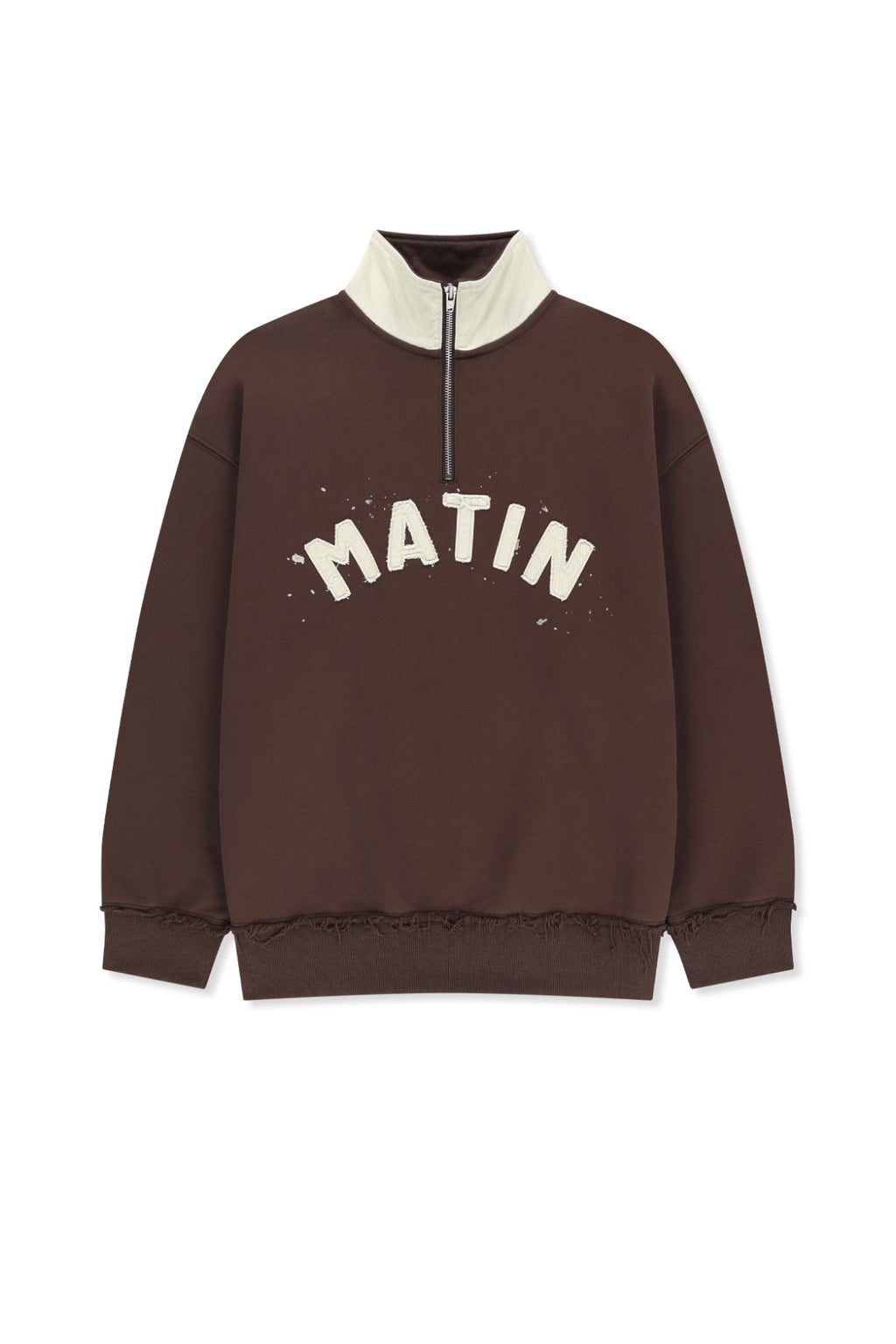 Matin Kim - Applique Logo Collar Quarter Zip Up (Brown) product image 1 | TRAB K-Fashion Australia
