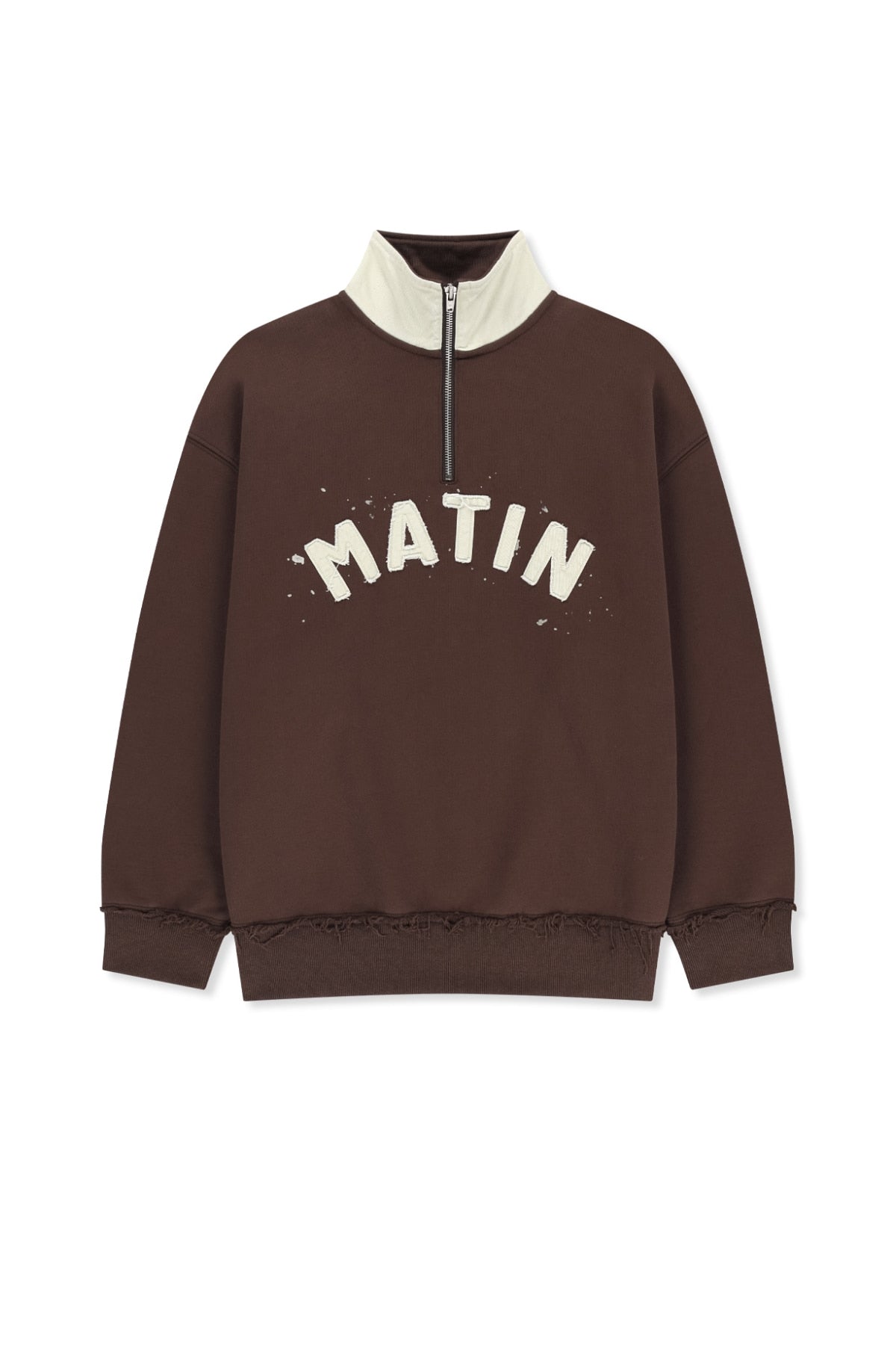 Matin Kim - Applique Logo Collar Quarter Zip Up (Brown) product image 1 | TRAB K-Fashion Australia