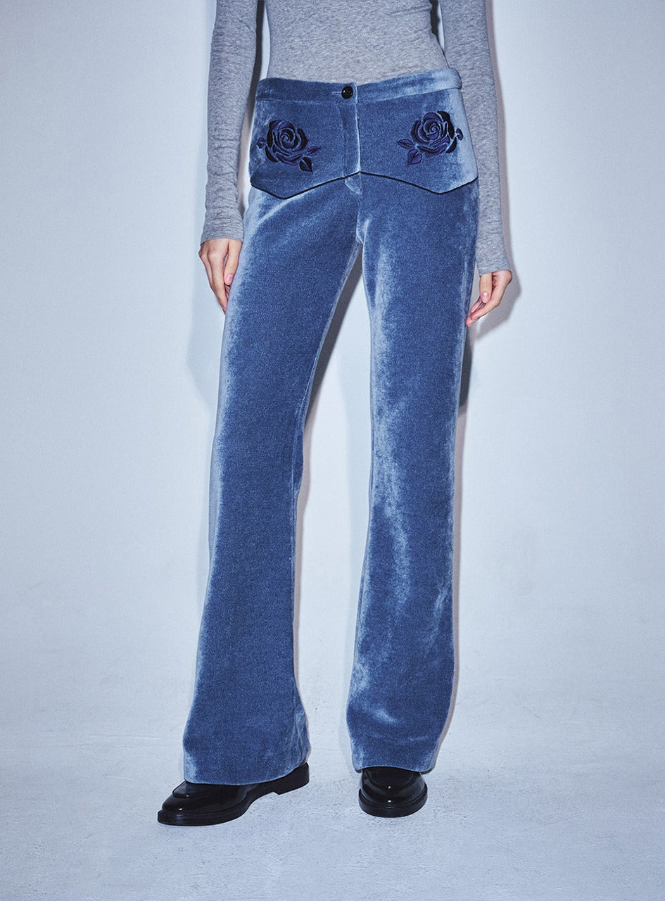 Mardi Mercredi - Velvet Flare Pants Rose (Blue Navy) product image 1 | TRAB K-Fashion Australia