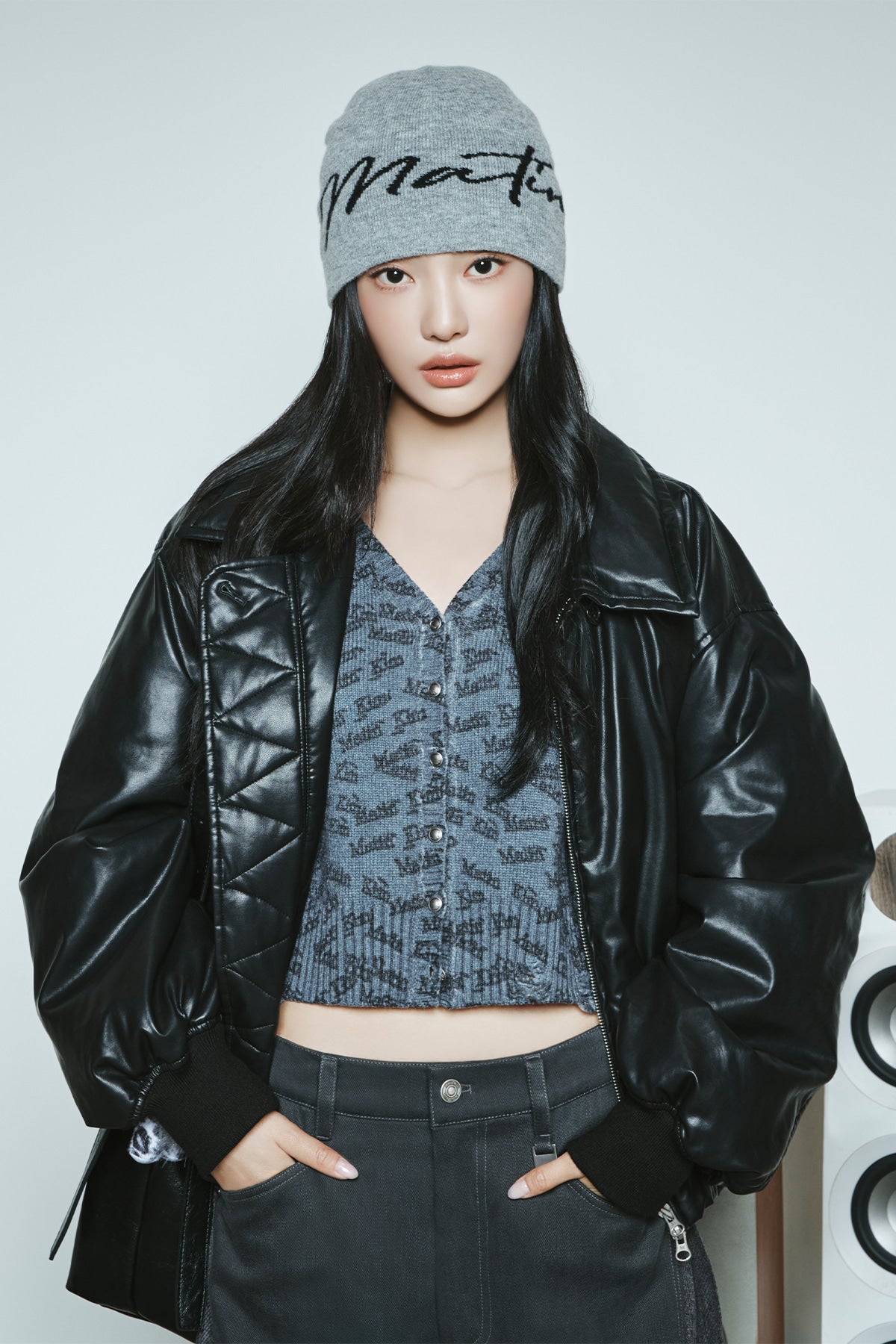 Matin Kim - Faux Leather Down Jumper (Black) product image 1 | TRAB K-Fashion Australia
