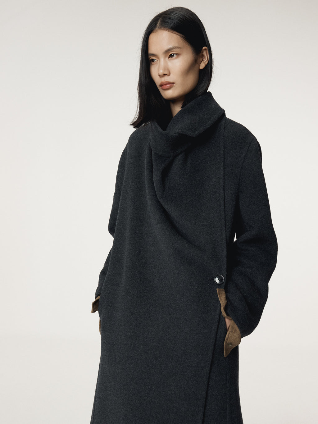 Recto - Cashmere Blend Draped Coat (Charcoal Grey) product image 6 | TRAB K-Fashion Australia