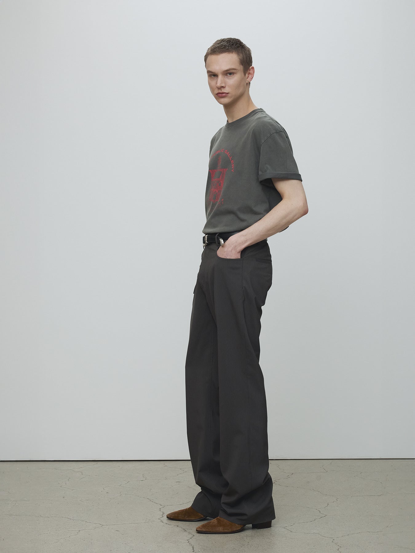 Tonywack - Vintage Stripe Flared Leg Pants (Olive Charcoal) product image 4 | TRAB K-Fashion Australia