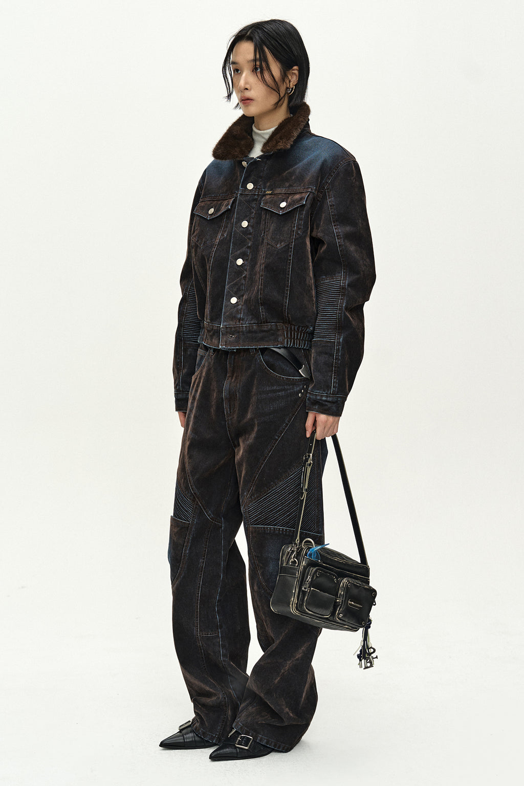 Andersson Bell - Unisex Rodeo Biker Wide-Leg Jeans (brown/blue) (Brown/Blue) product image 3 | TRAB K-Fashion Australia